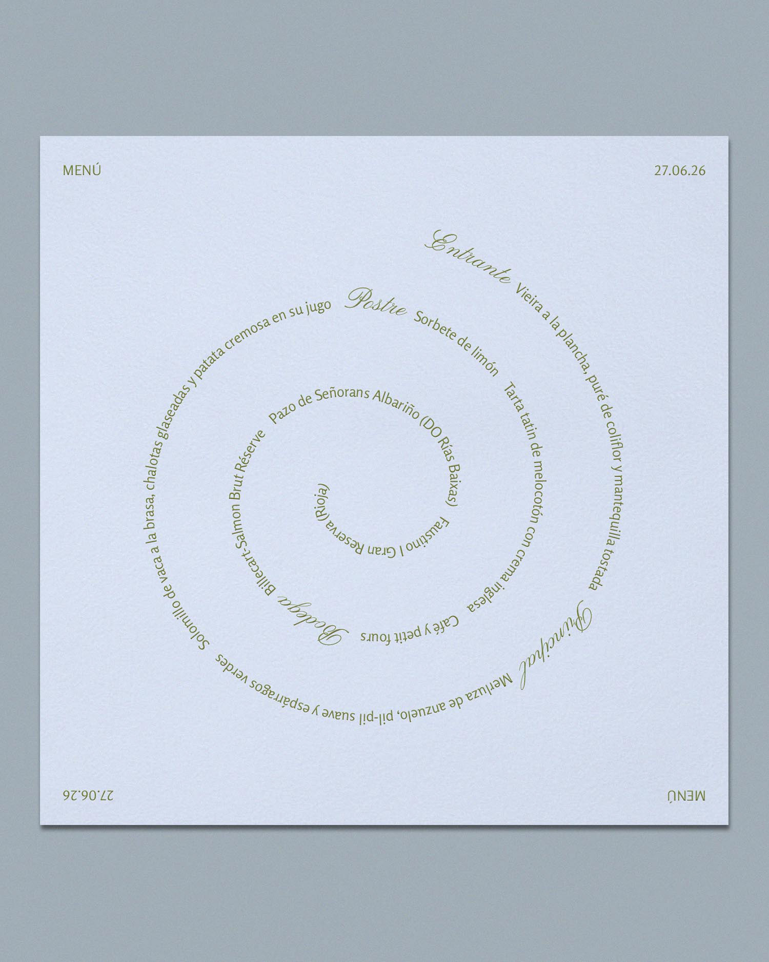 Minuta contemporánea, minimal y original para papelería de boda