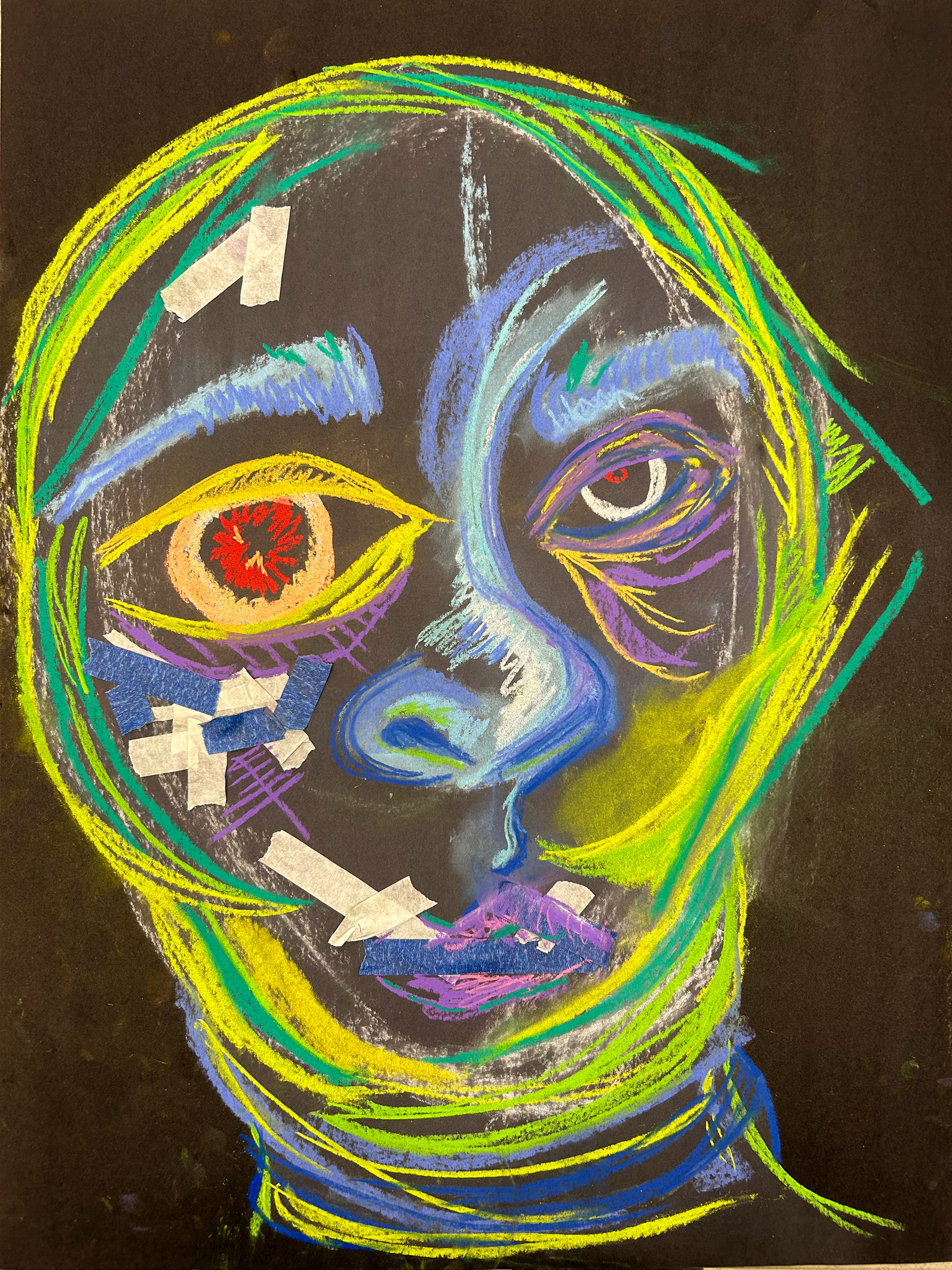 18/24 oil pastel and tape on paper