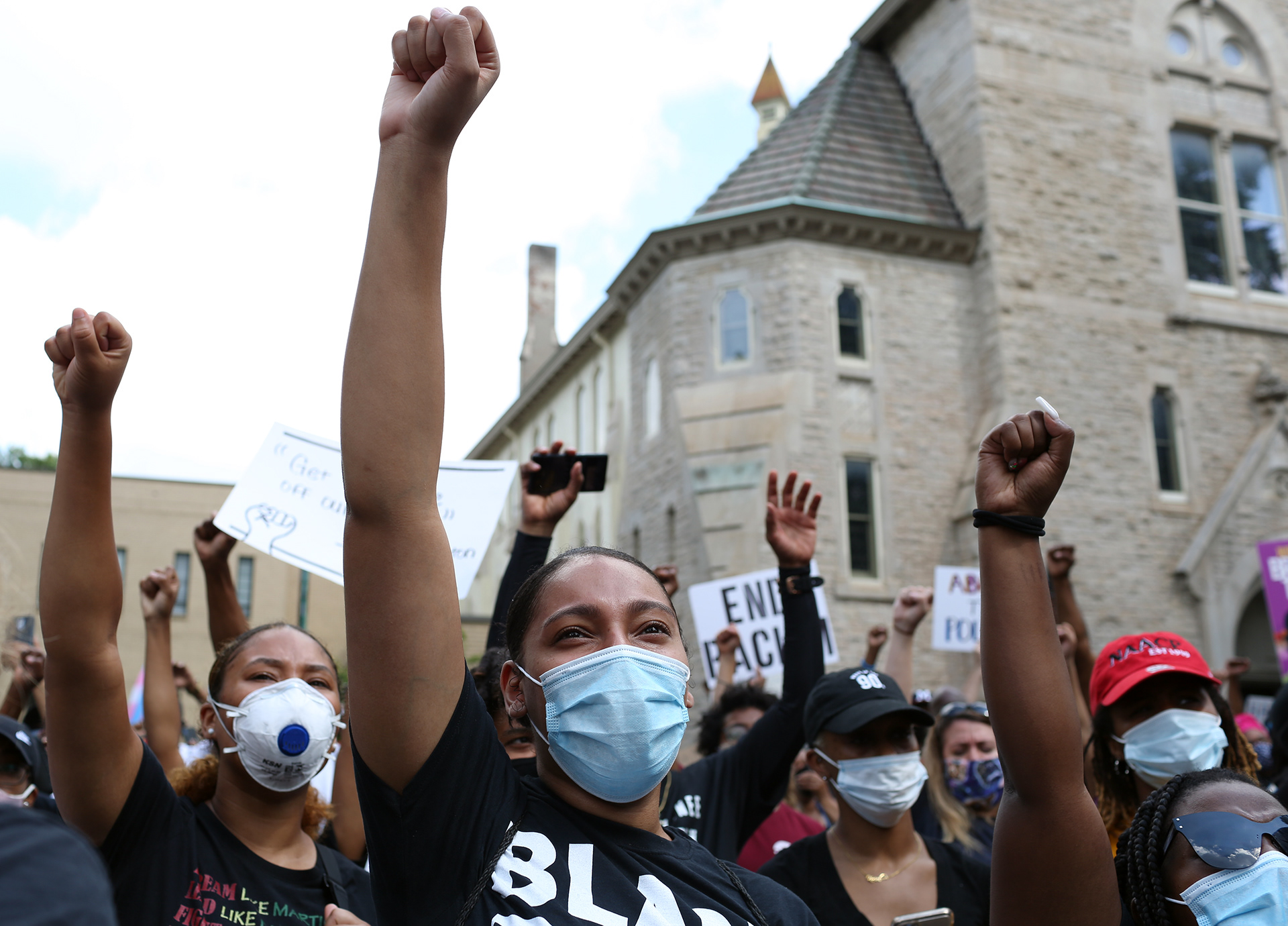 Protesters gather at the Richard B. Russell Federal Building in downtown Atlanta for March on Georgia, a protest hosted by the Georgia chapter for the NAACP, on Monday, June 15, 2020.
