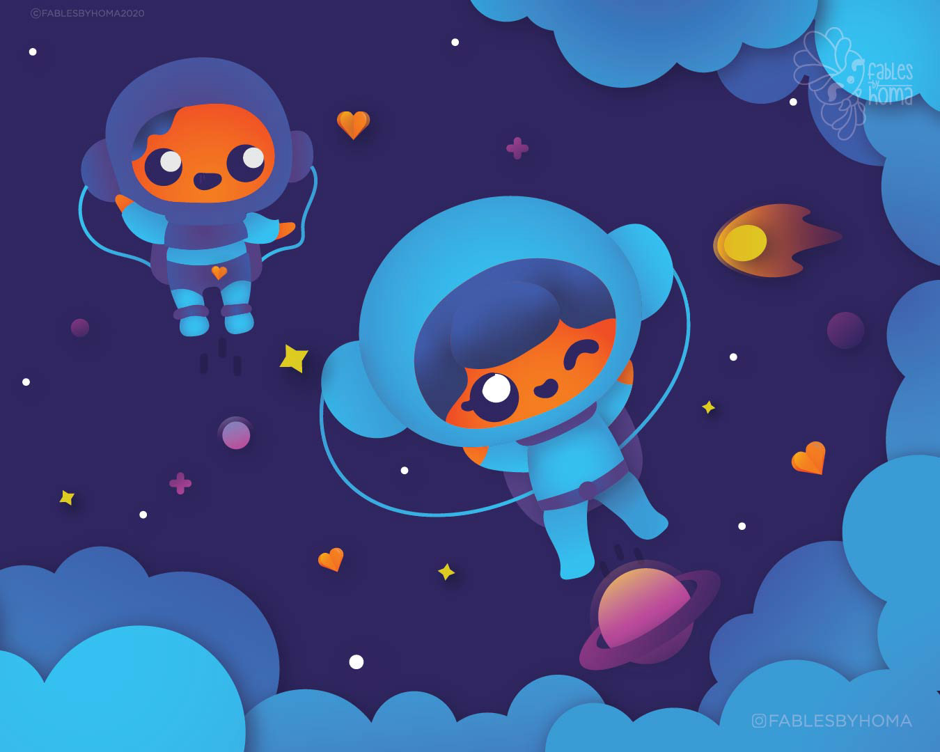 Japanese kawaii nouveau cute characters: #28 Kawaii astronauts in space
