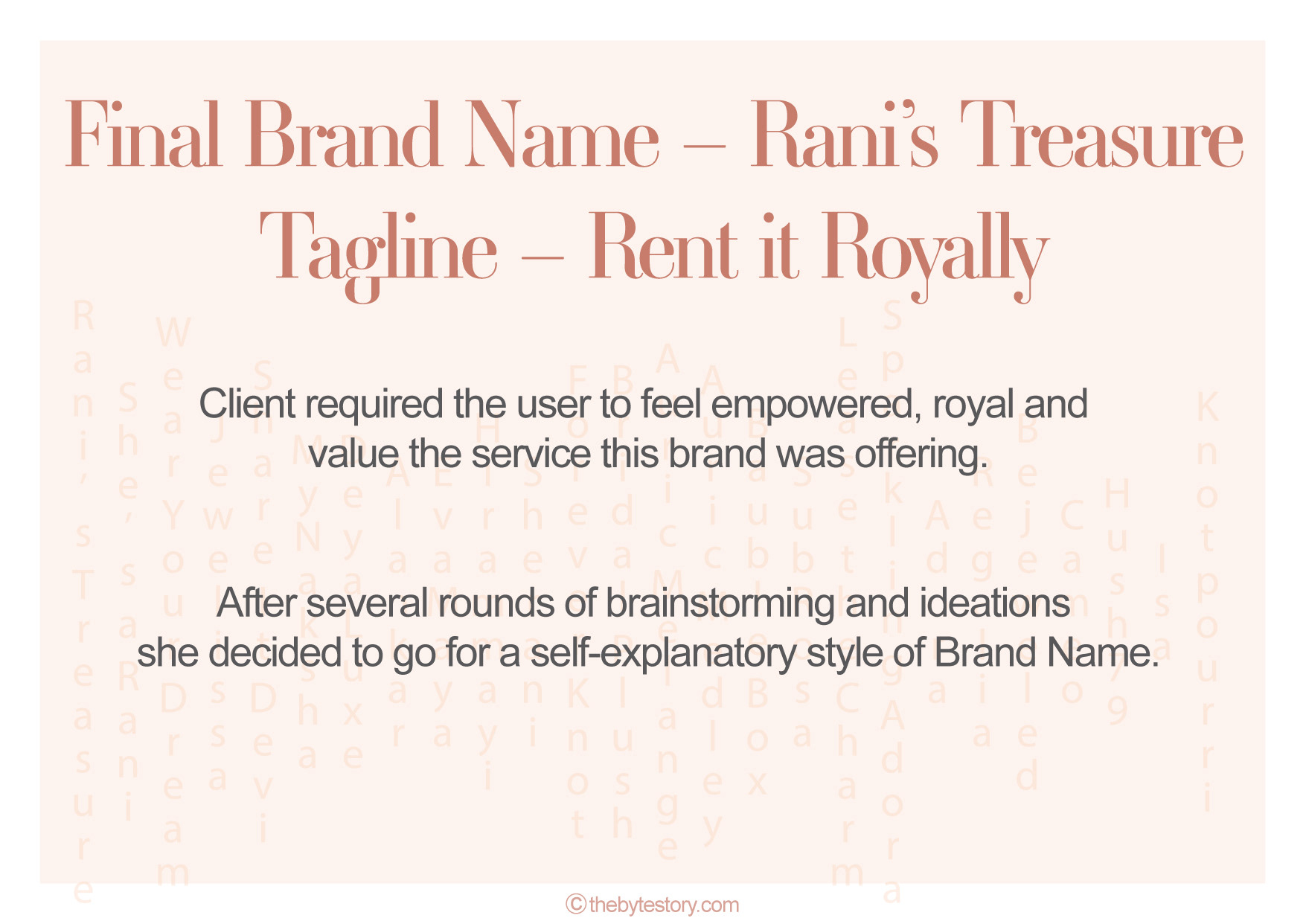 Rani's Treasure luxury jewellery rental brand: final brand name and tagline slide