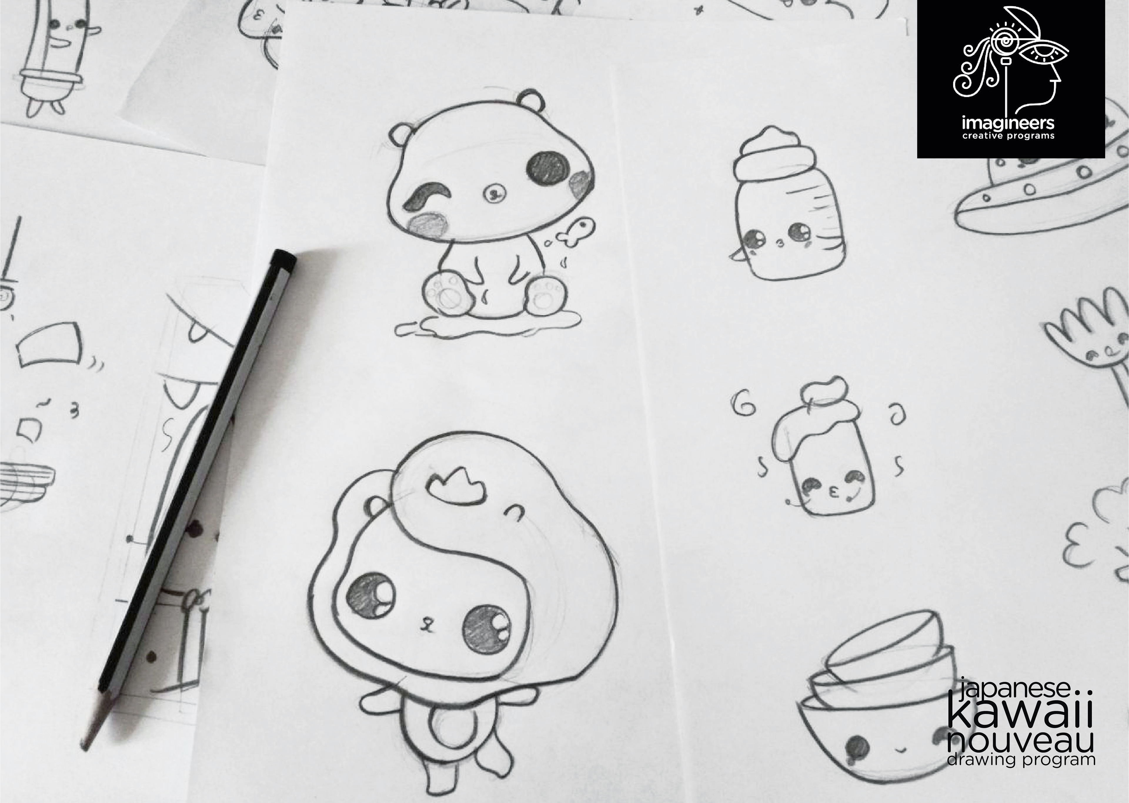 Japanese kawaii nouveau cute characters: #48 Kawaii character pencil sketches