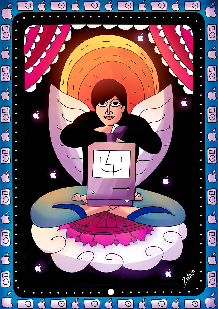 50 contemporary Indian folk art illustrations: #8 Woman meditating with a laptop