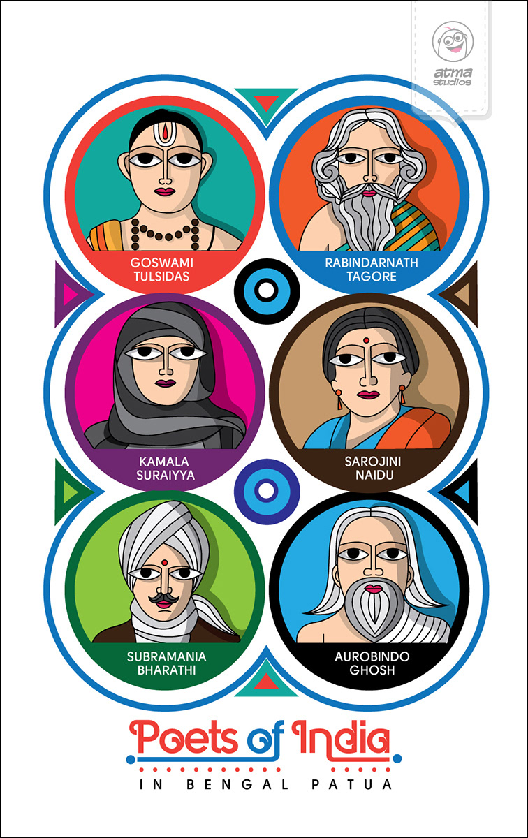 50 notebook cover illustrations: Poets of India cover with six poet portraits