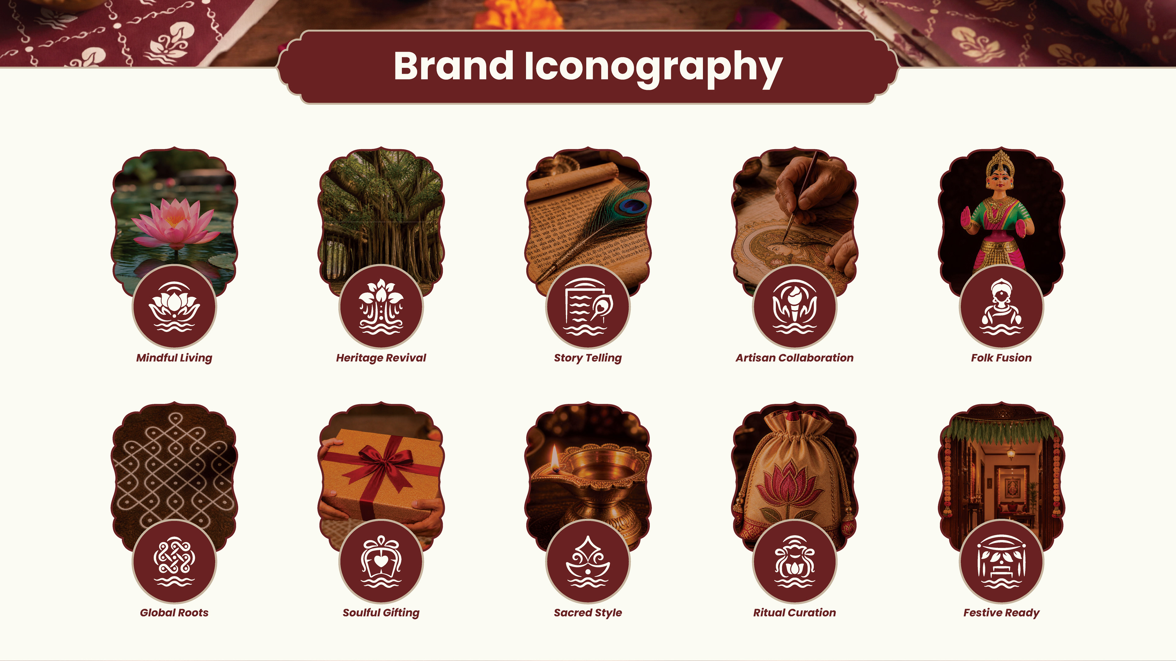 Ritualistic mindful essentials brand: brand iconography set of ten illustrated icons