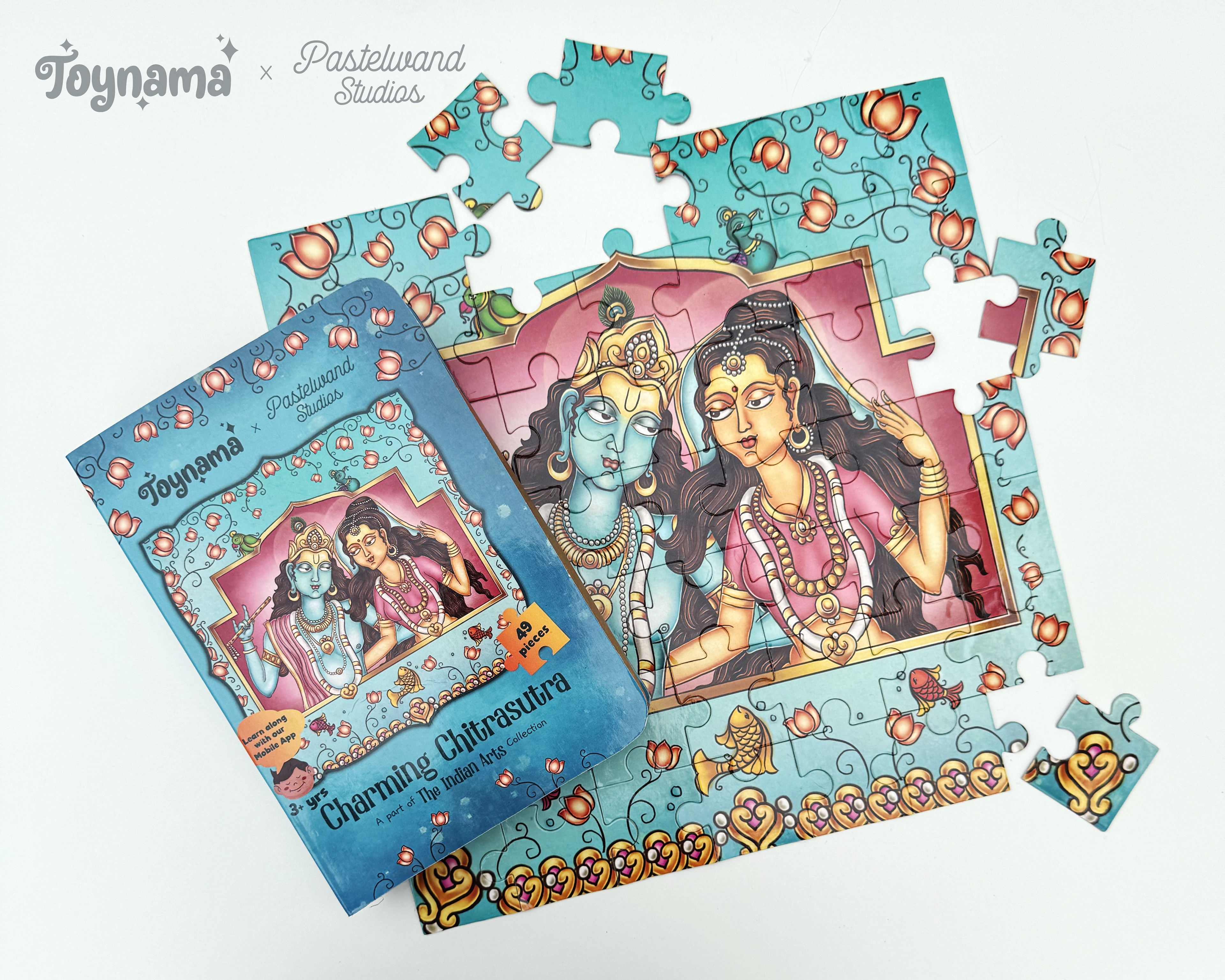 Arts of India jigsaw puzzles for Toynami: Chitrasutra jigsaw puzzle box with scattered pieces