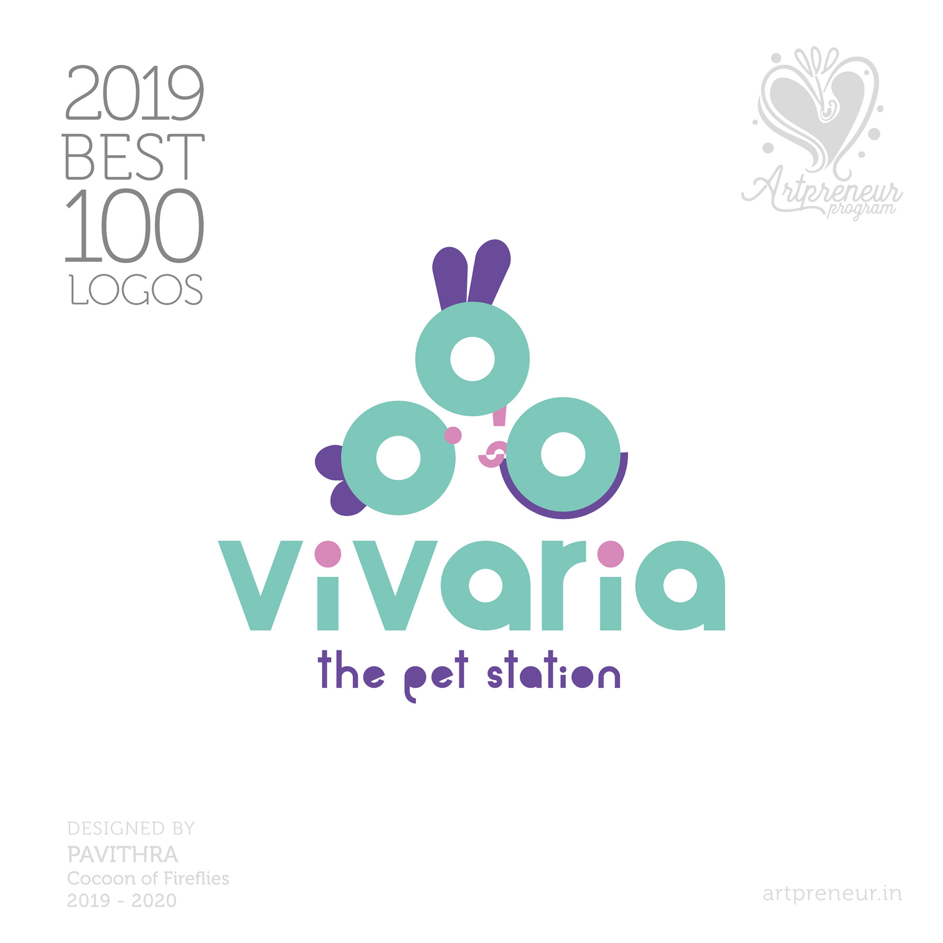 100 best logos of Atma Studios 2019: Vivaria the pet station logo with bunny ears