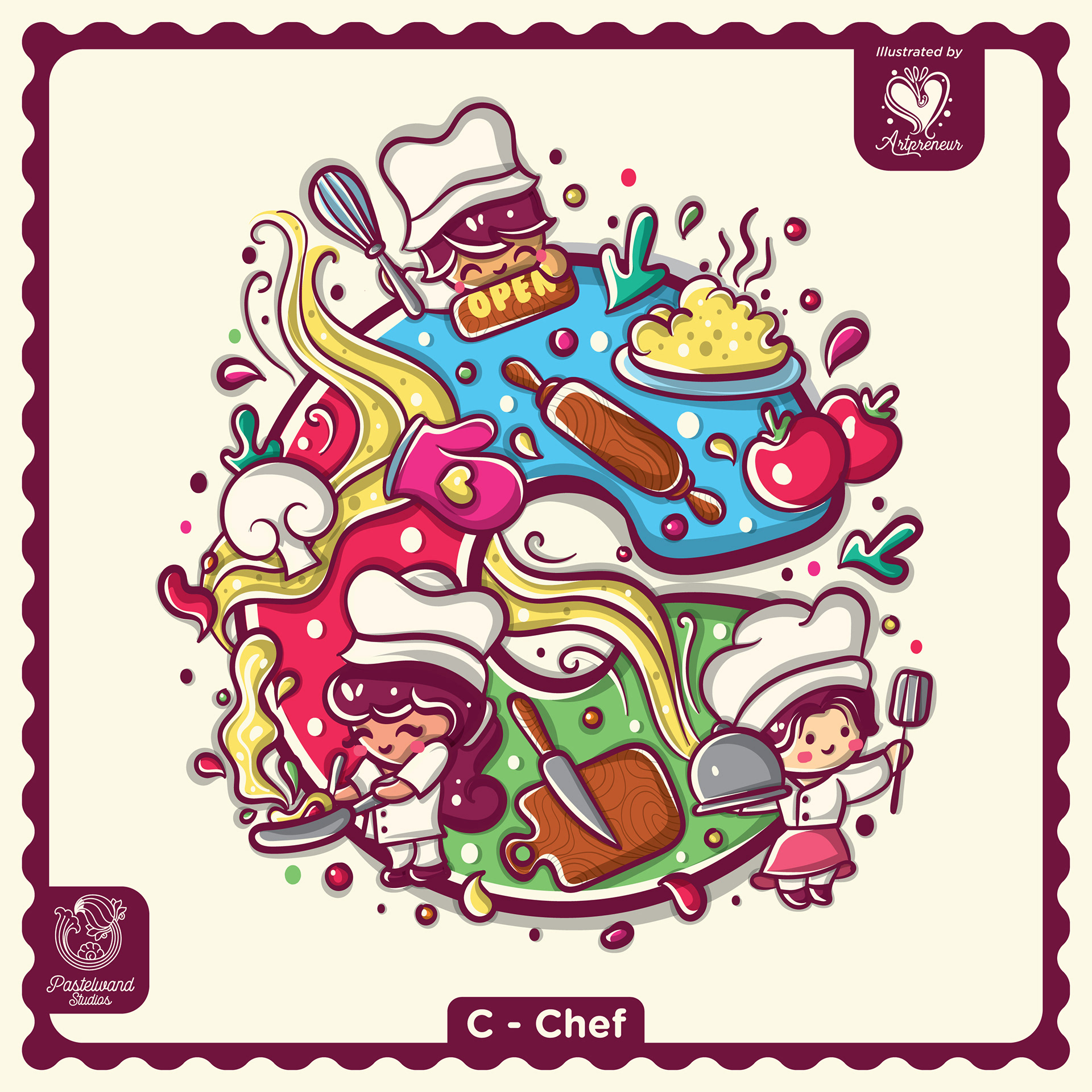 My Little Career ABC children's book: C for Chef, an illustrated letter filled with tools and tiny characters