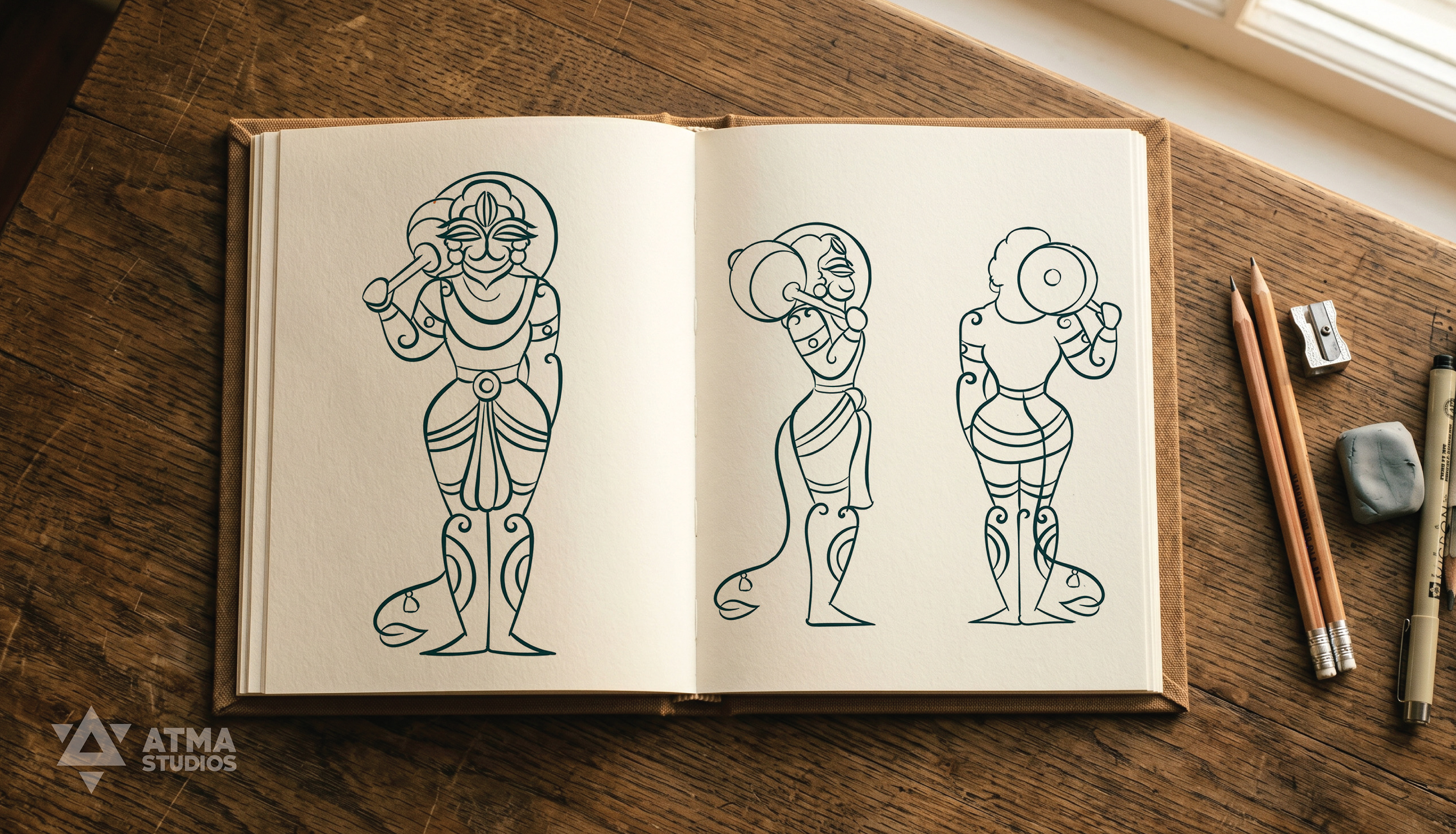 Hanuman Chalisa children's book: sketchbook with the Sita and Lakshmana characters