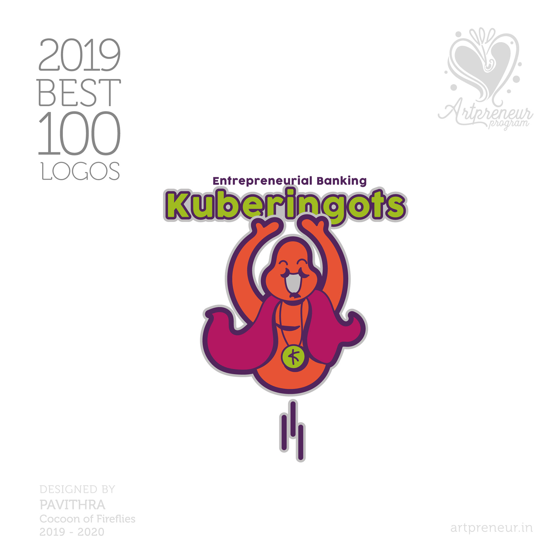 100 best logos of Atma Studios 2019: Kuberingots logo of a goddess with coins