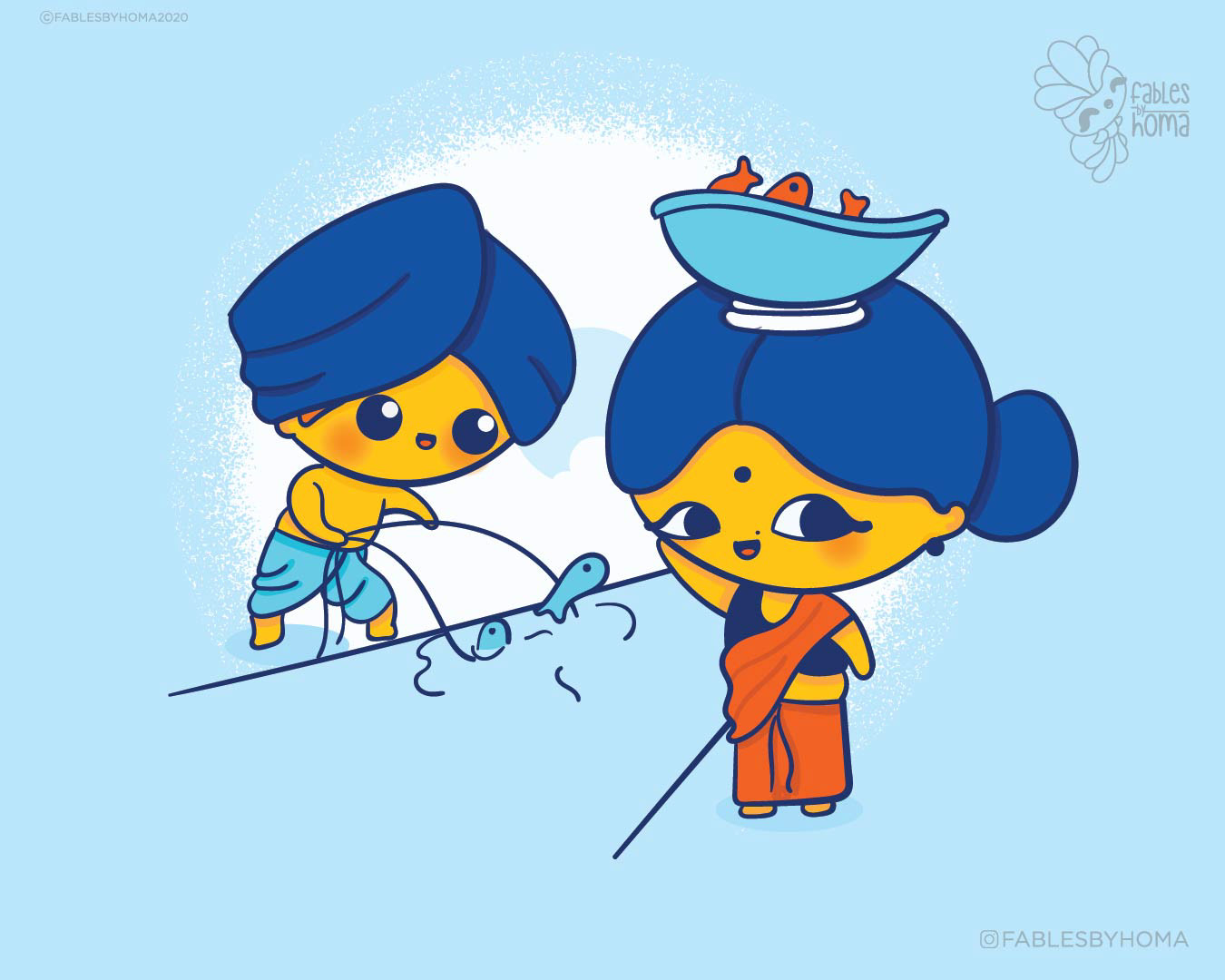 Japanese kawaii nouveau cute characters: #32 Kawaii couple carrying a boat