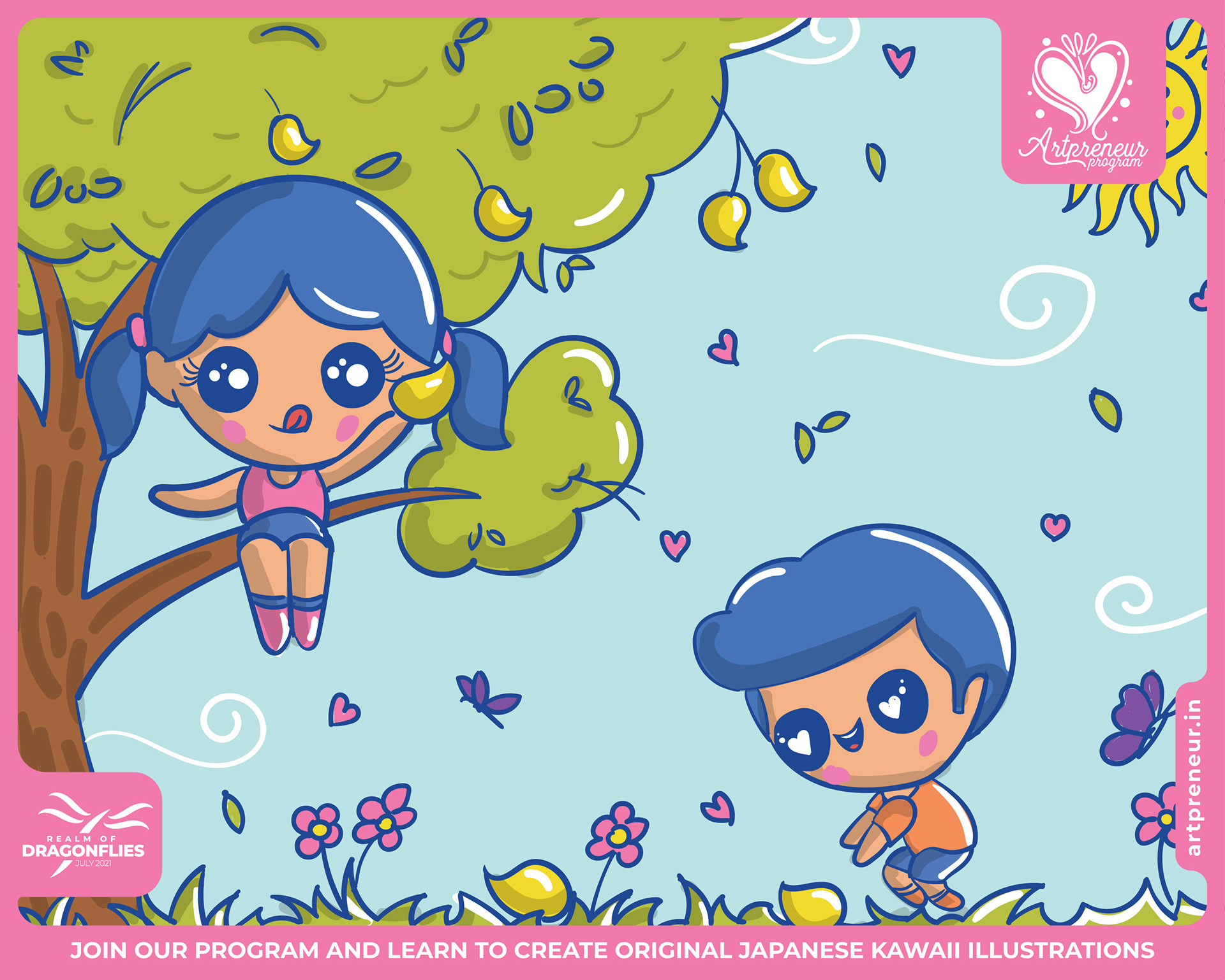 30 kawaii cute illustrations: #27 Kids playing in the park