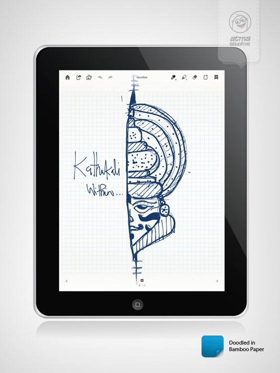 Kerala T-shirt designs 2013: Kathakali Within sketch on a tablet, T-shirt design by Atma Studios