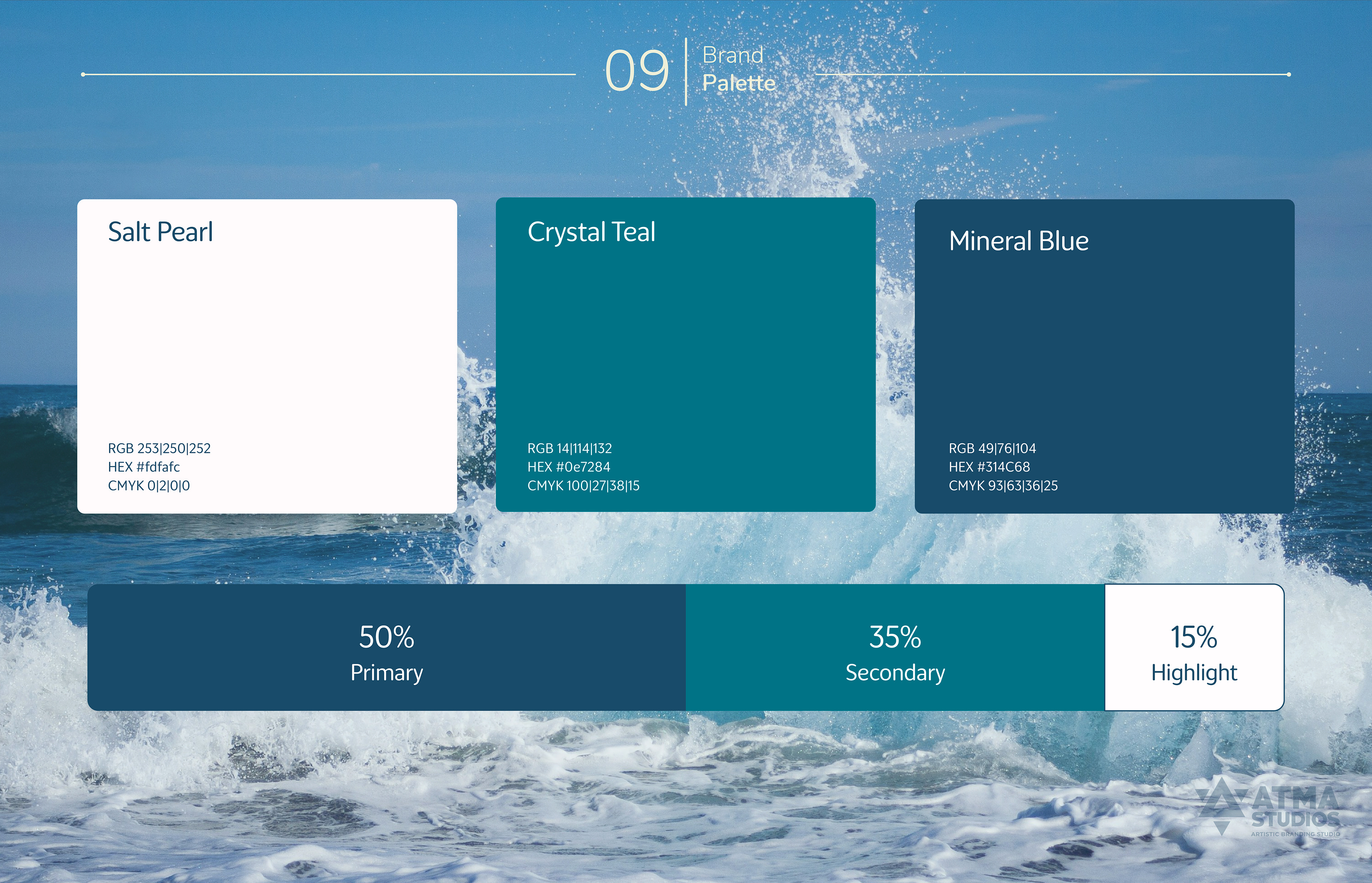 Sphatika premium salt brand: brand colour palette of white, teal and navy