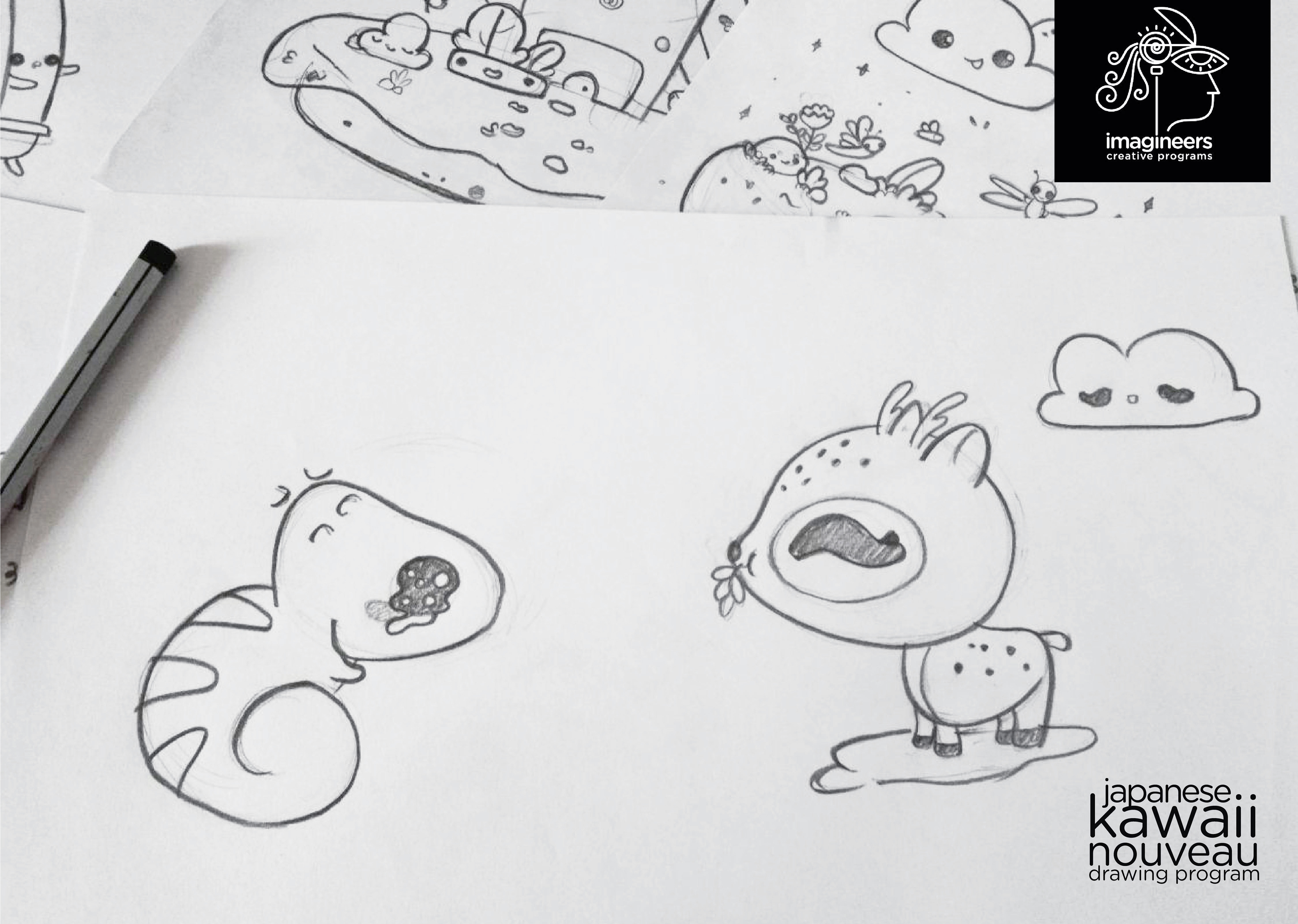 Japanese kawaii nouveau cute characters: #46 Kawaii character pencil sketches