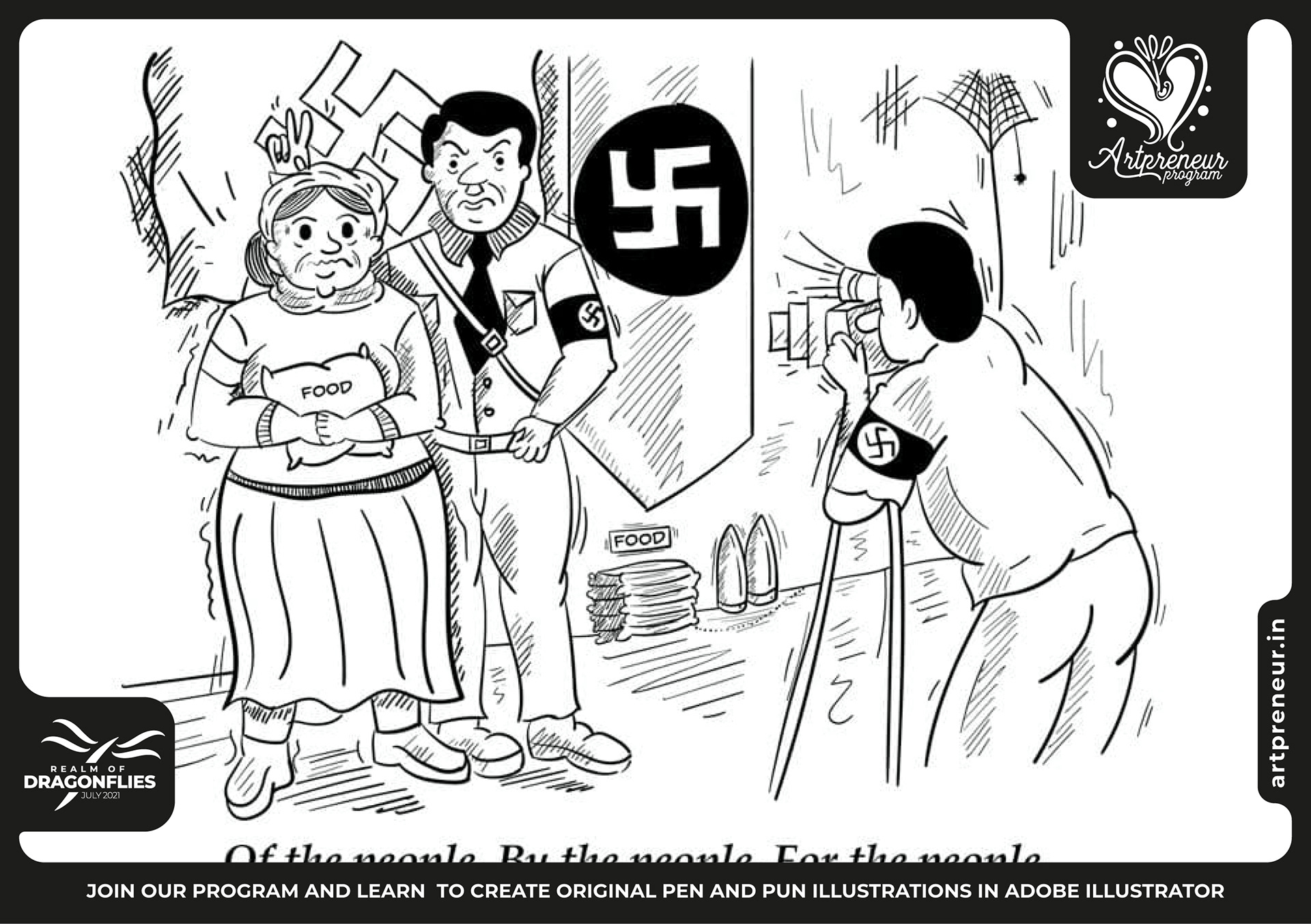 30 pen and pun comic cartoon illustrations: #6 Woman startled by a neighbour