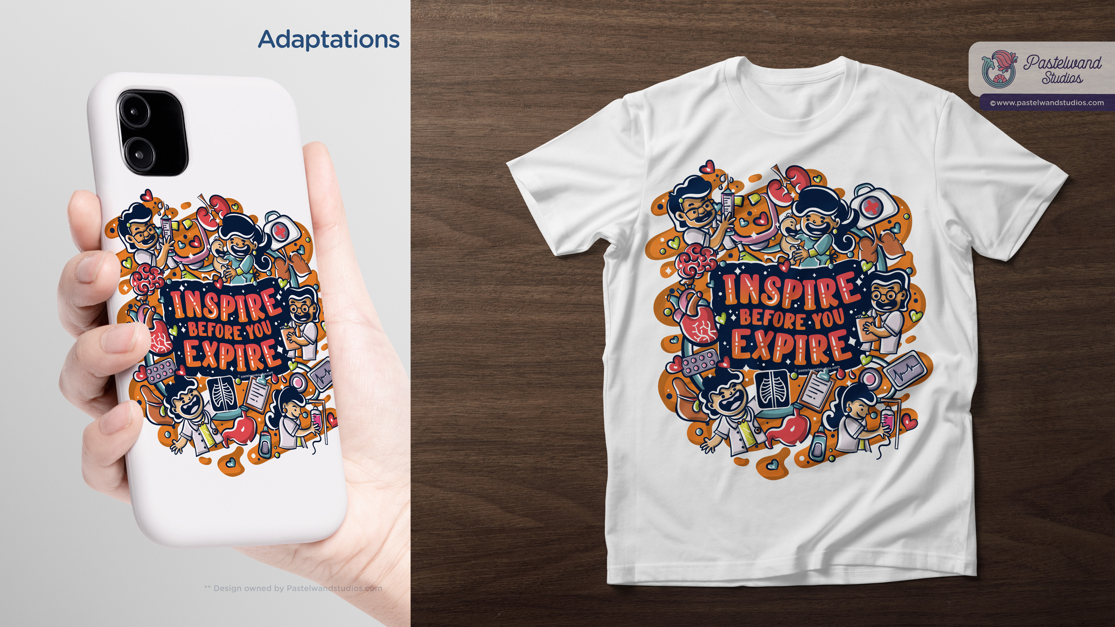 Medical event merchandise, Inspire Before You Expire: phone case and T-shirt adaptations