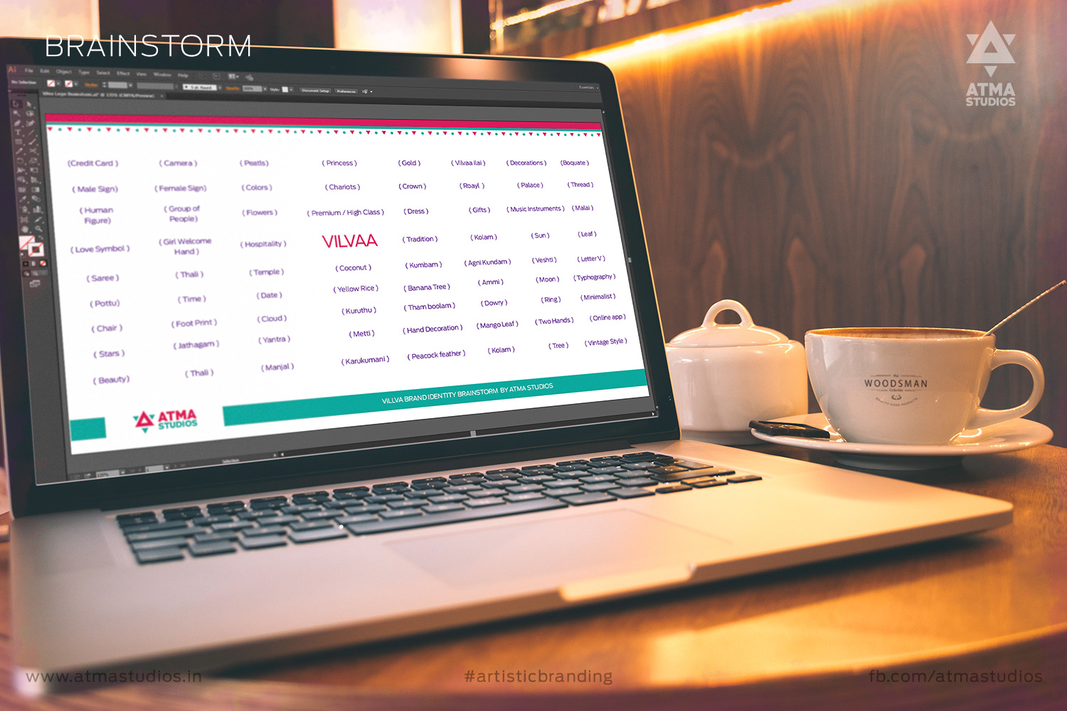 Vilvaa online garland store brand: brainstorm of name ideas on a laptop screen