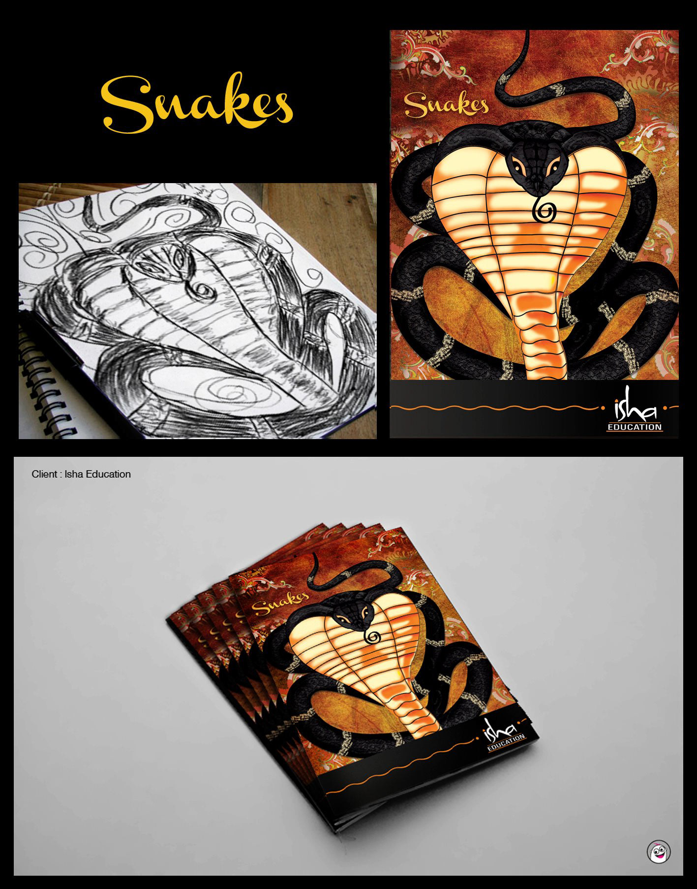 Gurukul notebook cover titles: Snakes cover sketch, artwork and printed notebooks