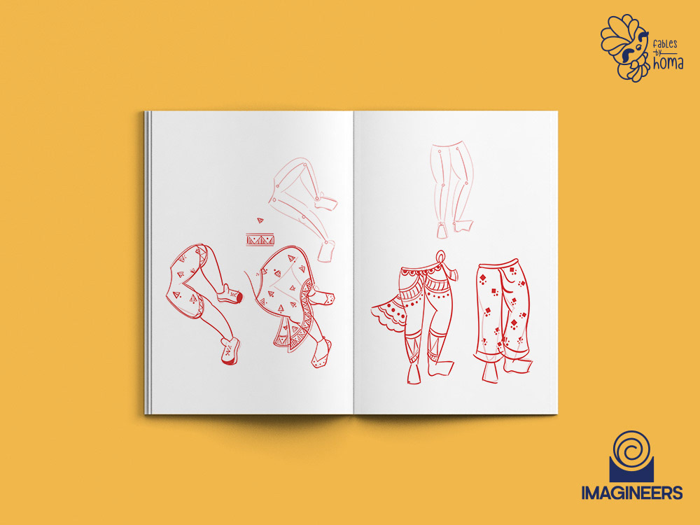 Epiphany Madhubani experimental illustrations: #20 Sketchbook page of hand and costume studies 18