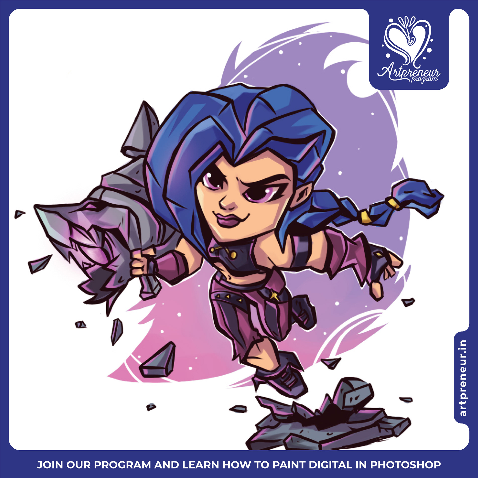 12 cute chibi illustrations collective 2021-2022: #2 Blue-haired warrior chibi