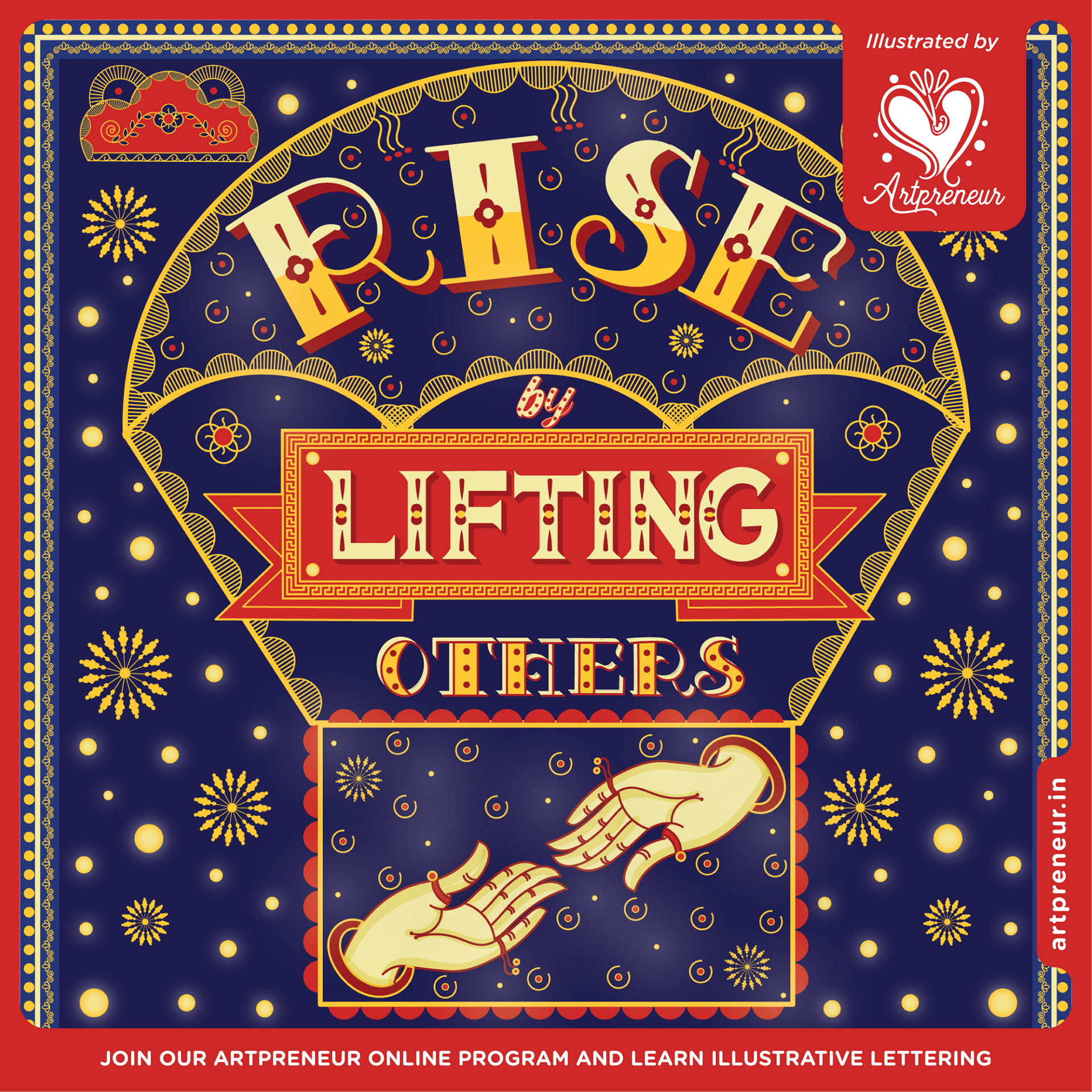 Illustrative lettering collective 2021-2022, quote lettering poster: Rise by lifting others