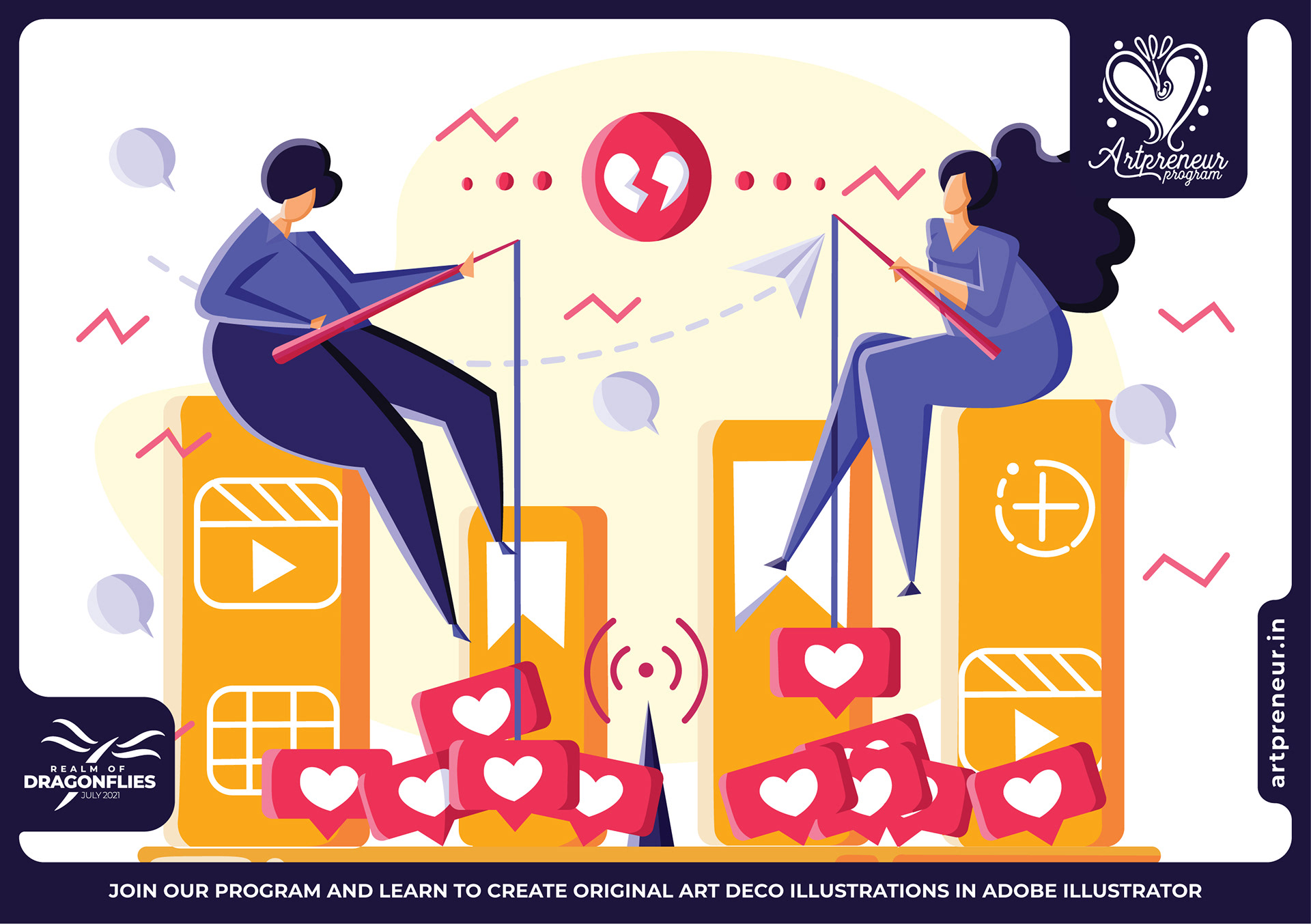 20 Art Deco flat illustrations: #16 Social media creators