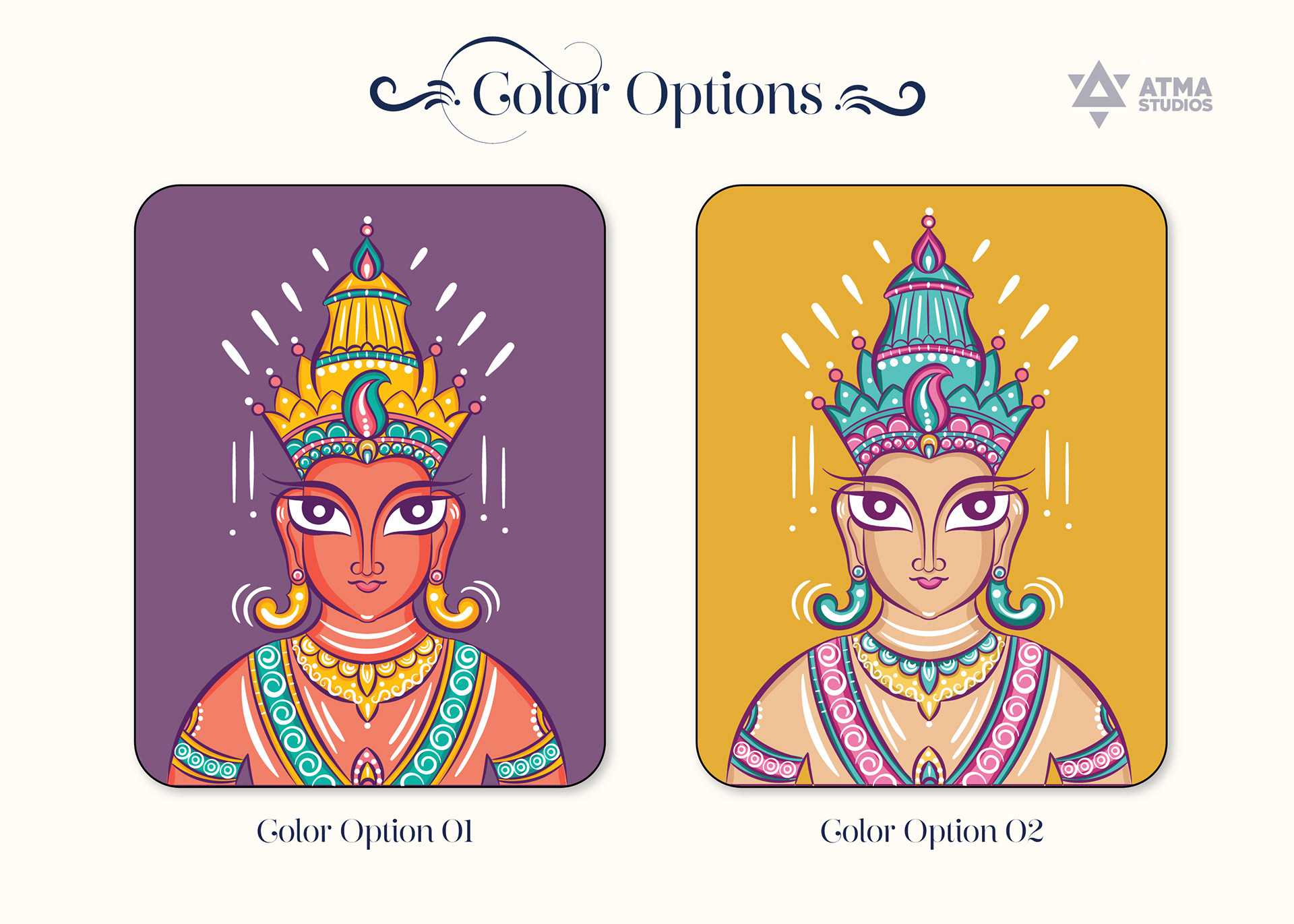 The One kids T-shirt illustrations: colour options in purple and mustard