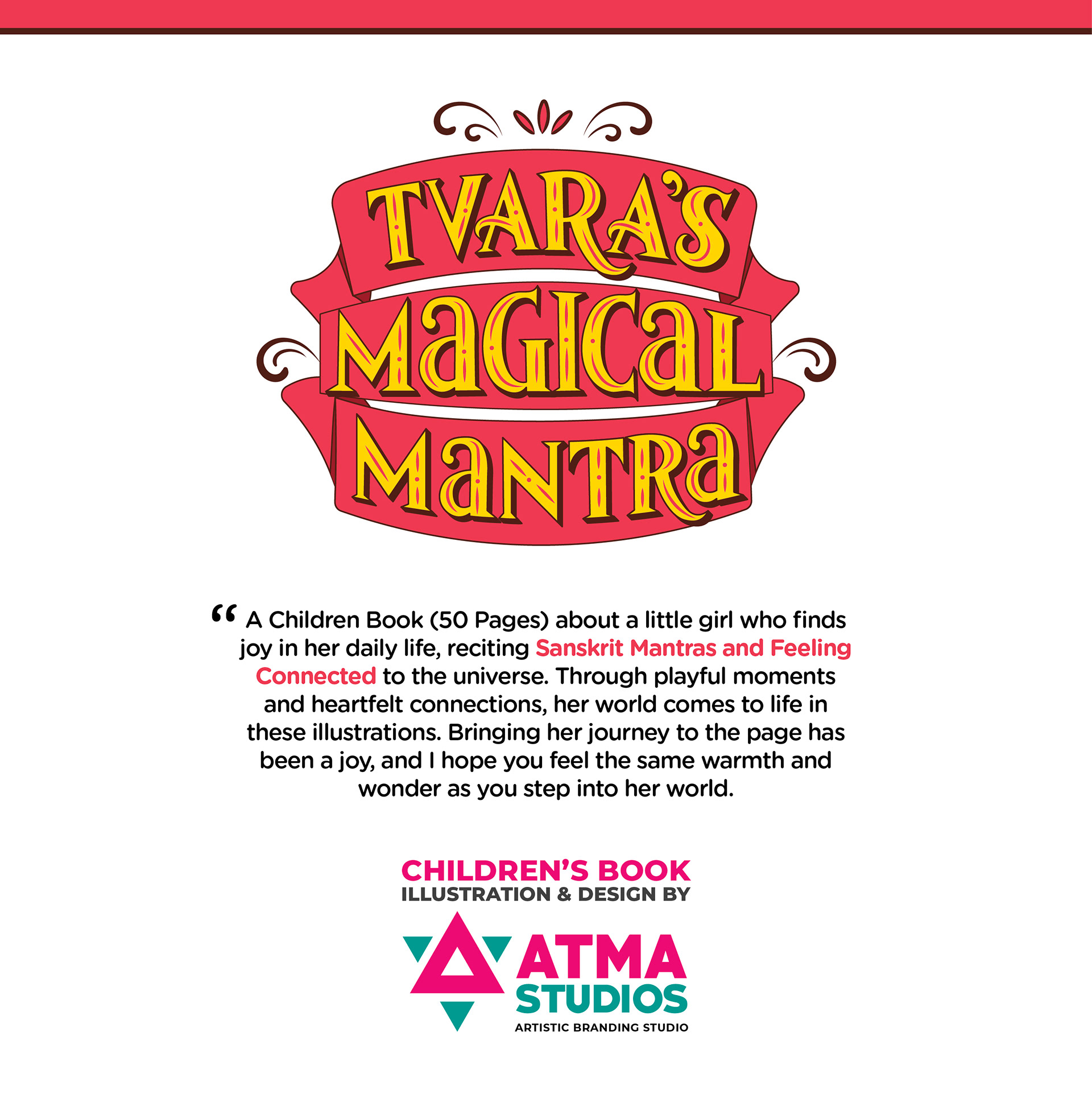 Tvara's Magical Mantra, a children's book on Hindu mantras and rituals: title page, children's book illustration and design by Atma Studios
