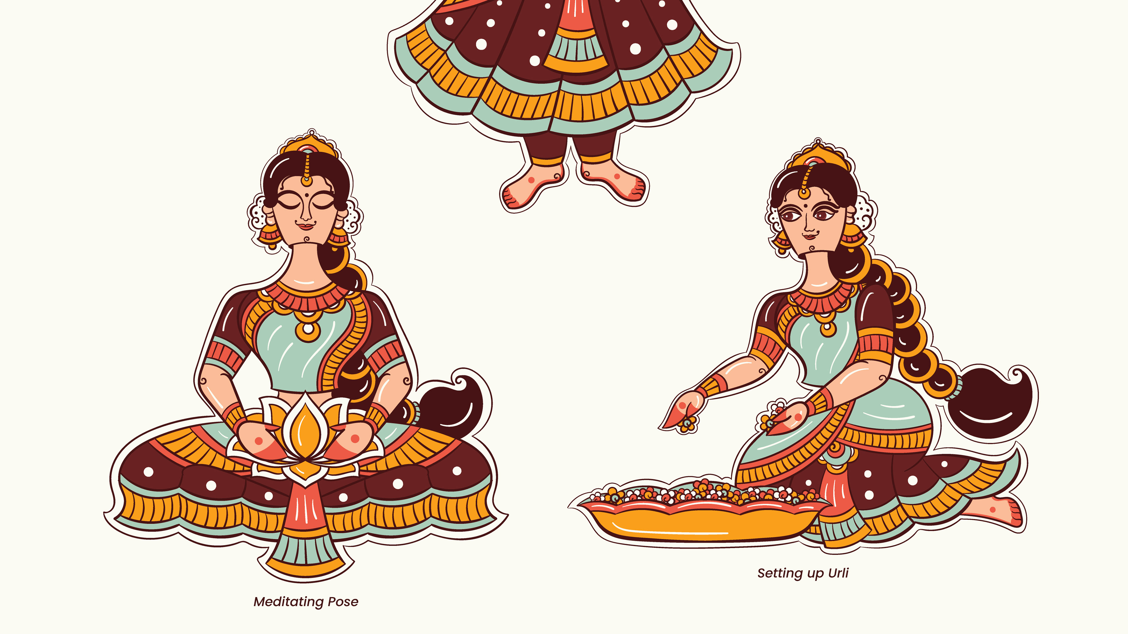 Ritualistic mindful essentials brand: mascot in meditating and seated poses