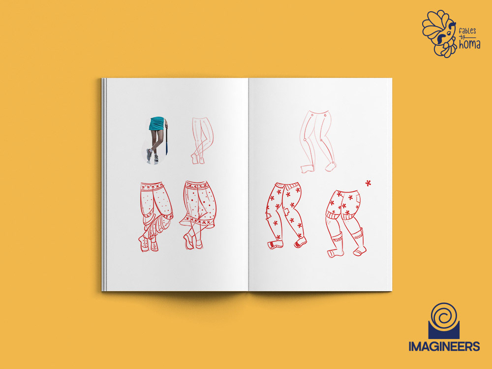 Epiphany Madhubani experimental illustrations: #17 Sketchbook page of hand and costume studies 15