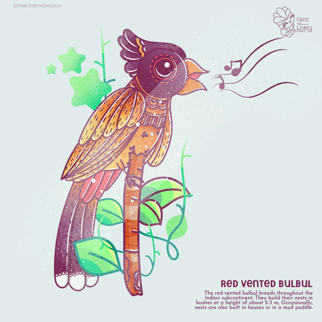 Neighbourhood birds in Epiphany Madhubani style: #6 Red-vented bulbul
