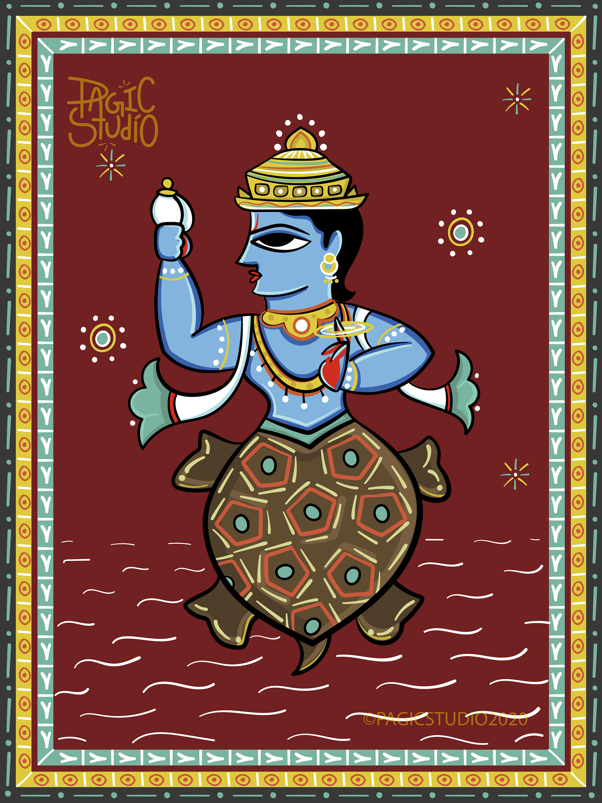 Dasavatara illustrations in Bengal Patua style: #2 Kurma, the tortoise avatar