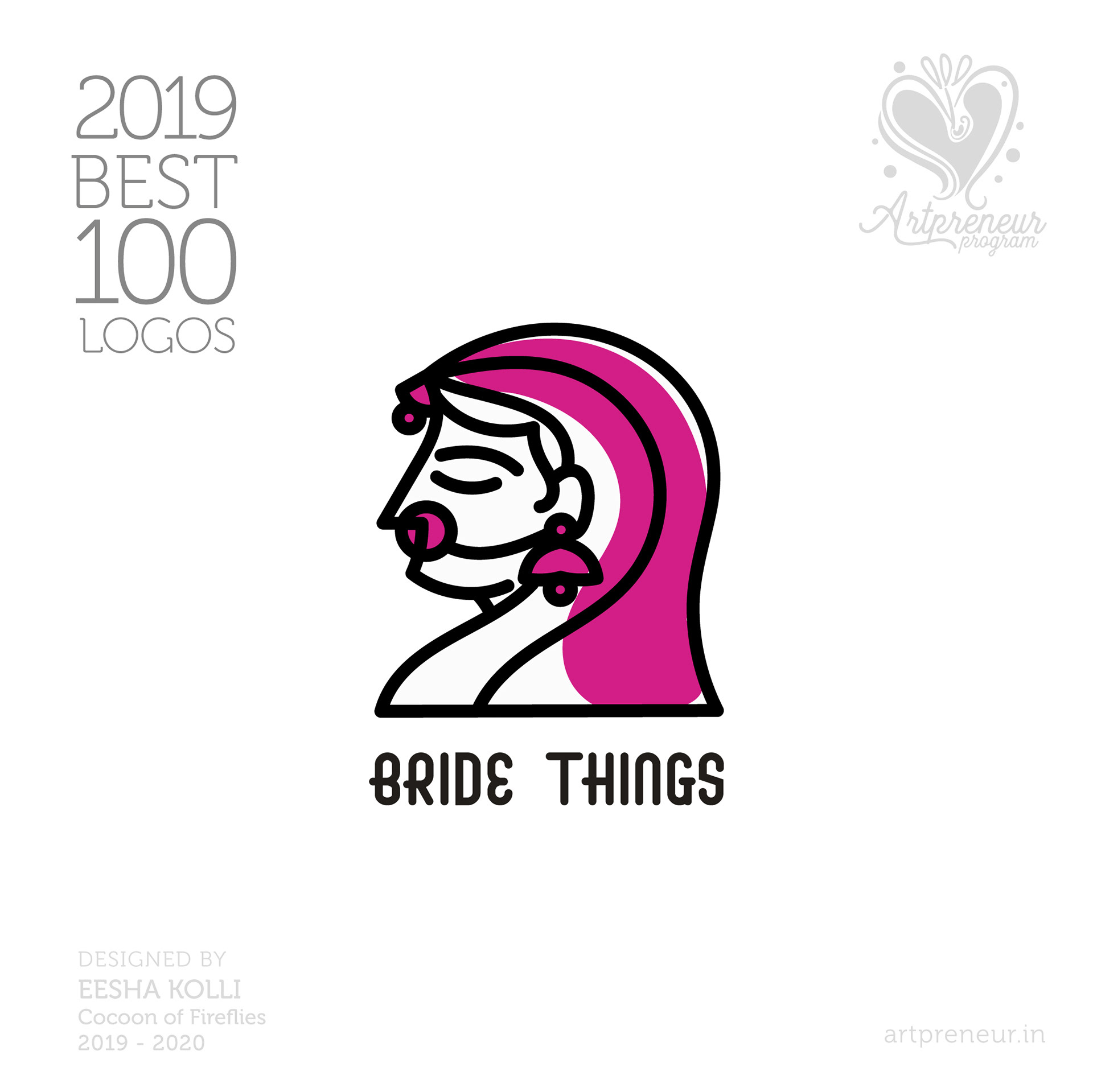100 best logos of Atma Studios 2019: Bride Things logo of a bride in a veil