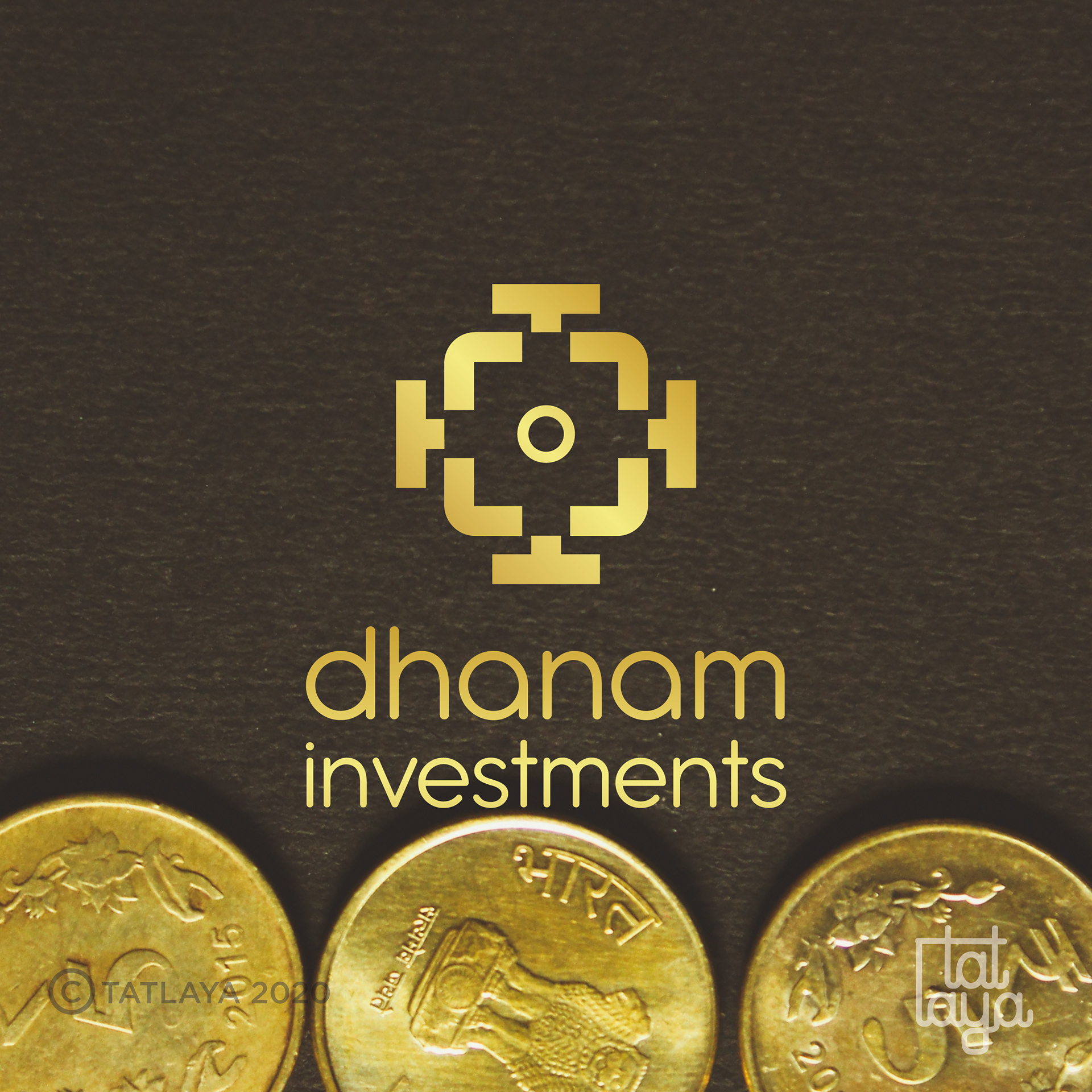 Top logo designs 2020 by Atma Studios: Dhanam investments logo above gold coins