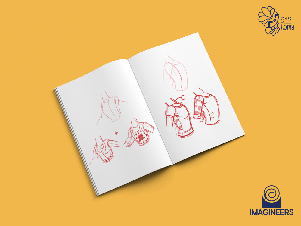 Epiphany Madhubani experimental illustrations: #13 Sketchbook page of hand and costume studies 11