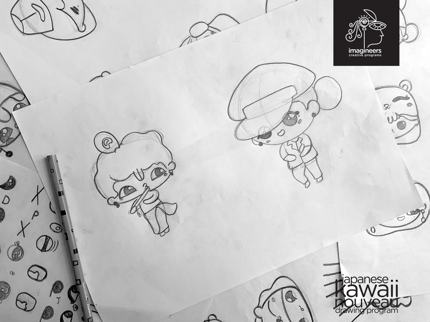 Japanese kawaii nouveau cute characters: #31 Kawaii character pencil sketches
