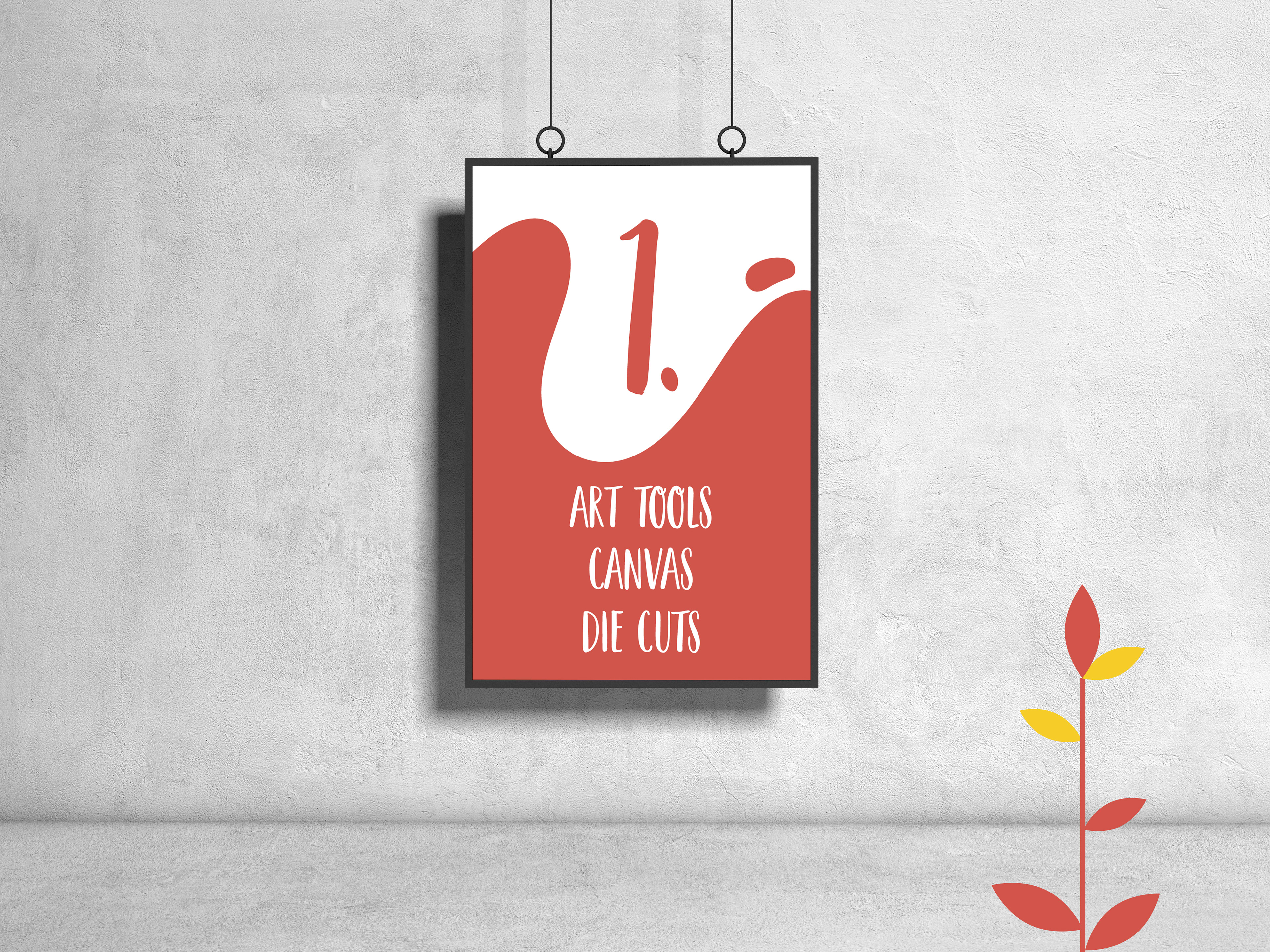 Lucid Dreamers art supplies store brand: hanging poster mockup on a concrete wall