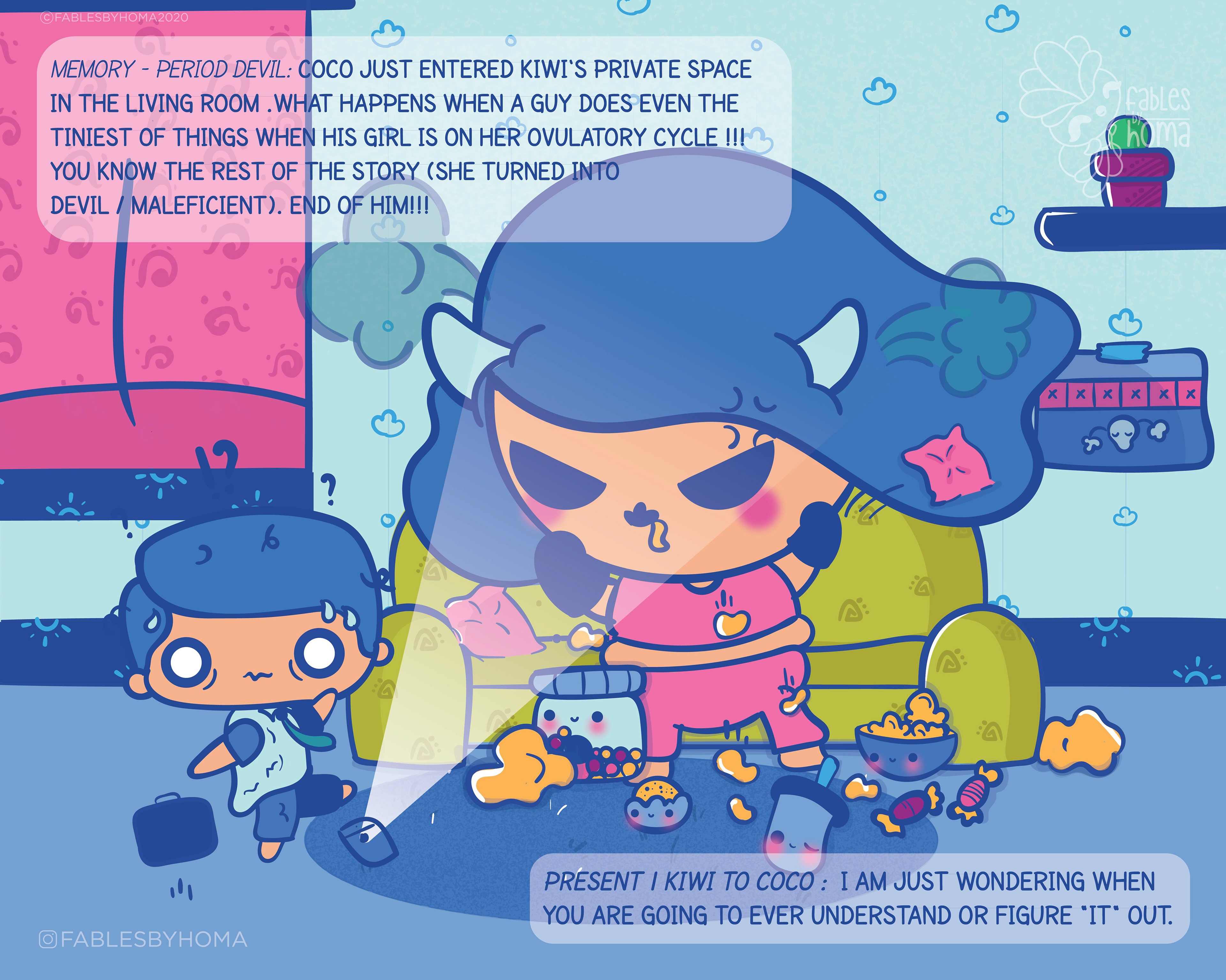 Quirky couple Coco and Kiwi, kawaii nouveau: #9 Playful pillow fight