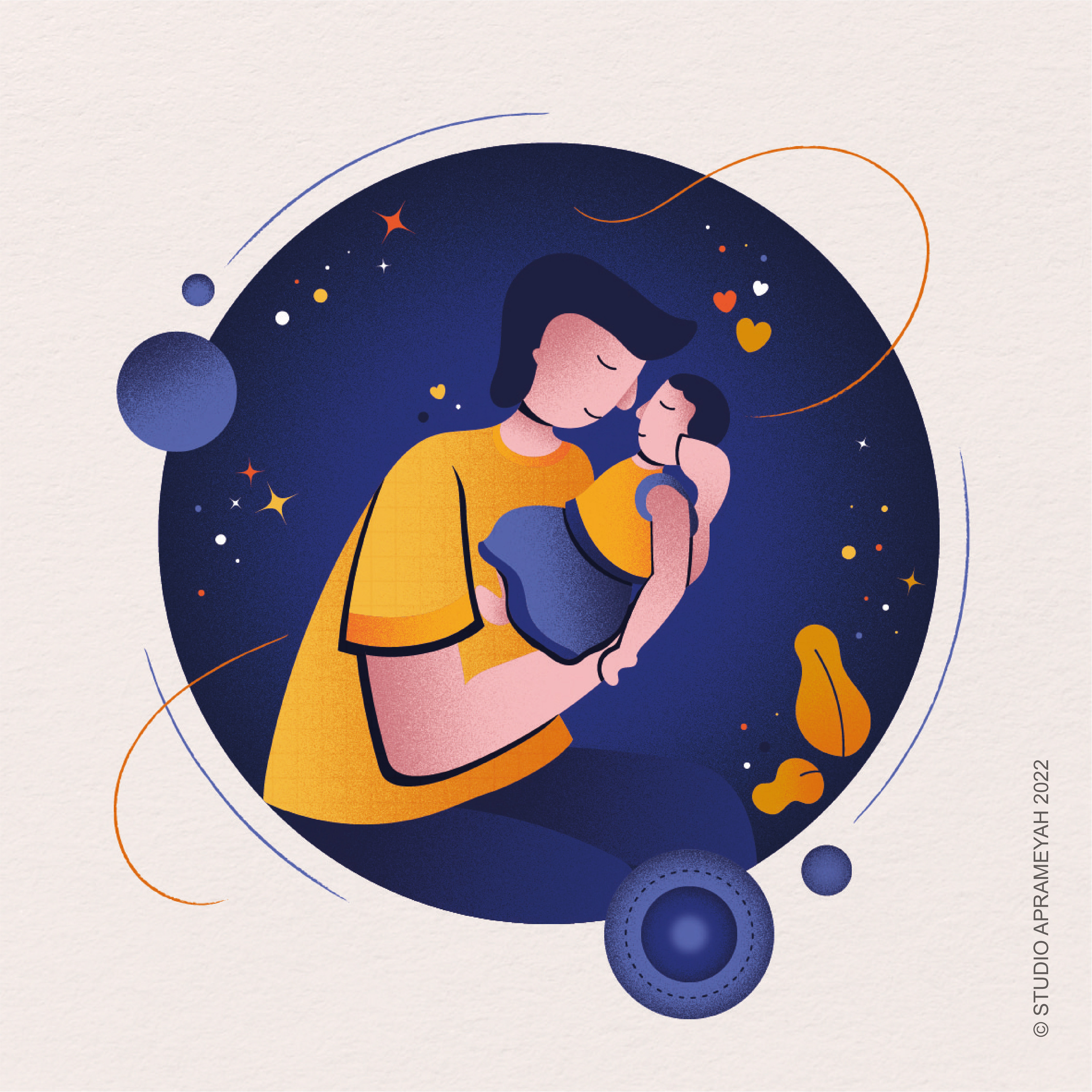Celebrating men, Art Deco illustrations: #9 Father hugging his child