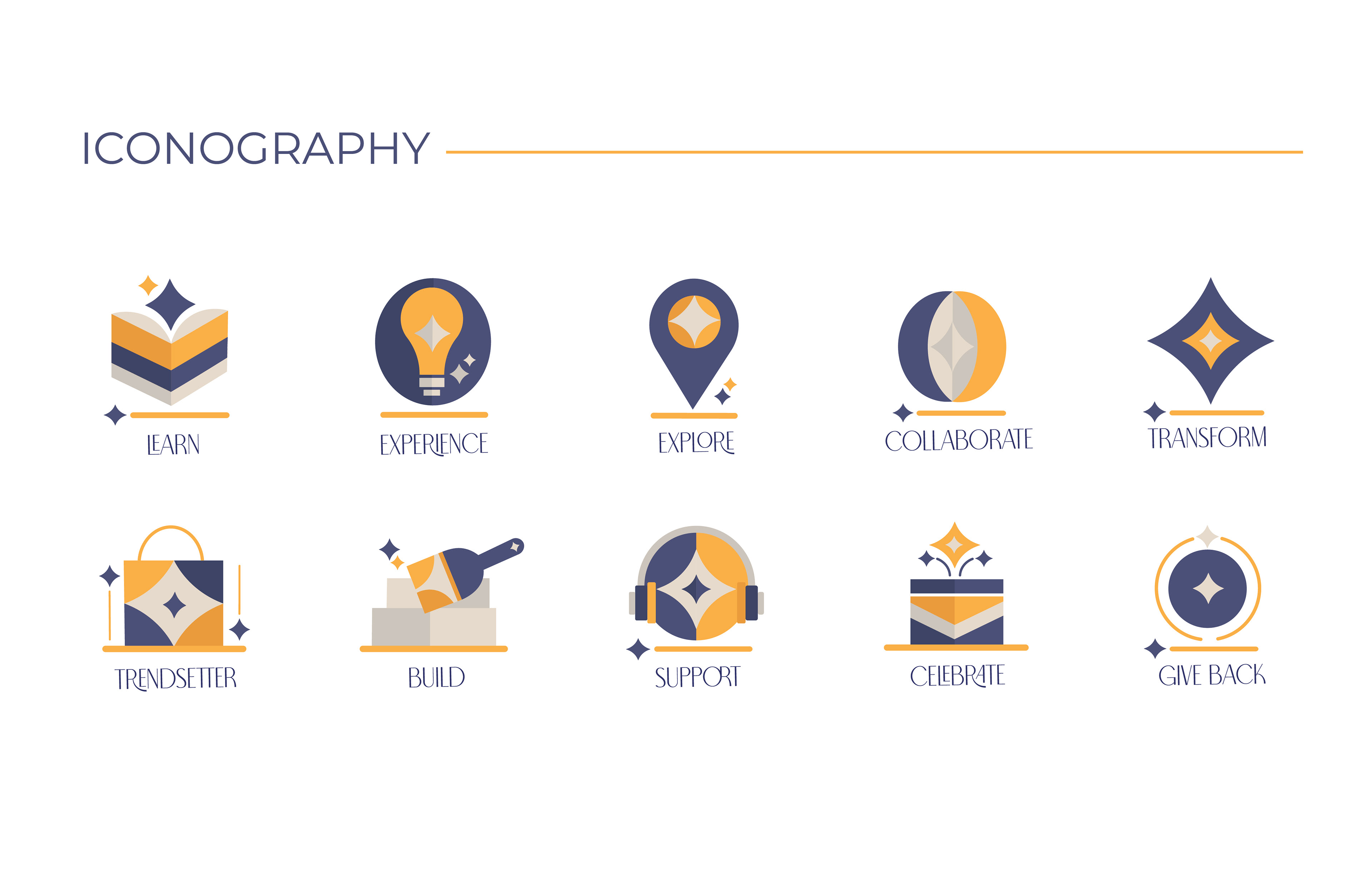Folkloristics Institute for International Folk Art brand: iconography set of ten icons in navy and yellow