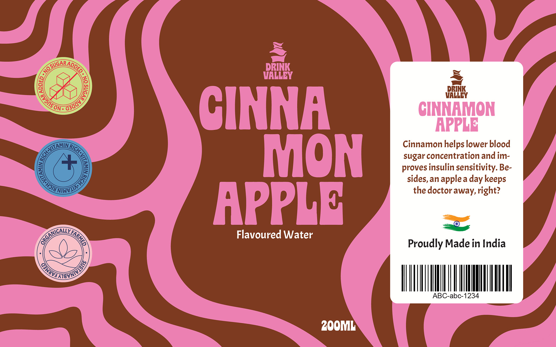 Drink Valley flavoured soda can branding and packaging: Cinnamon Apple can label with swirl pattern
