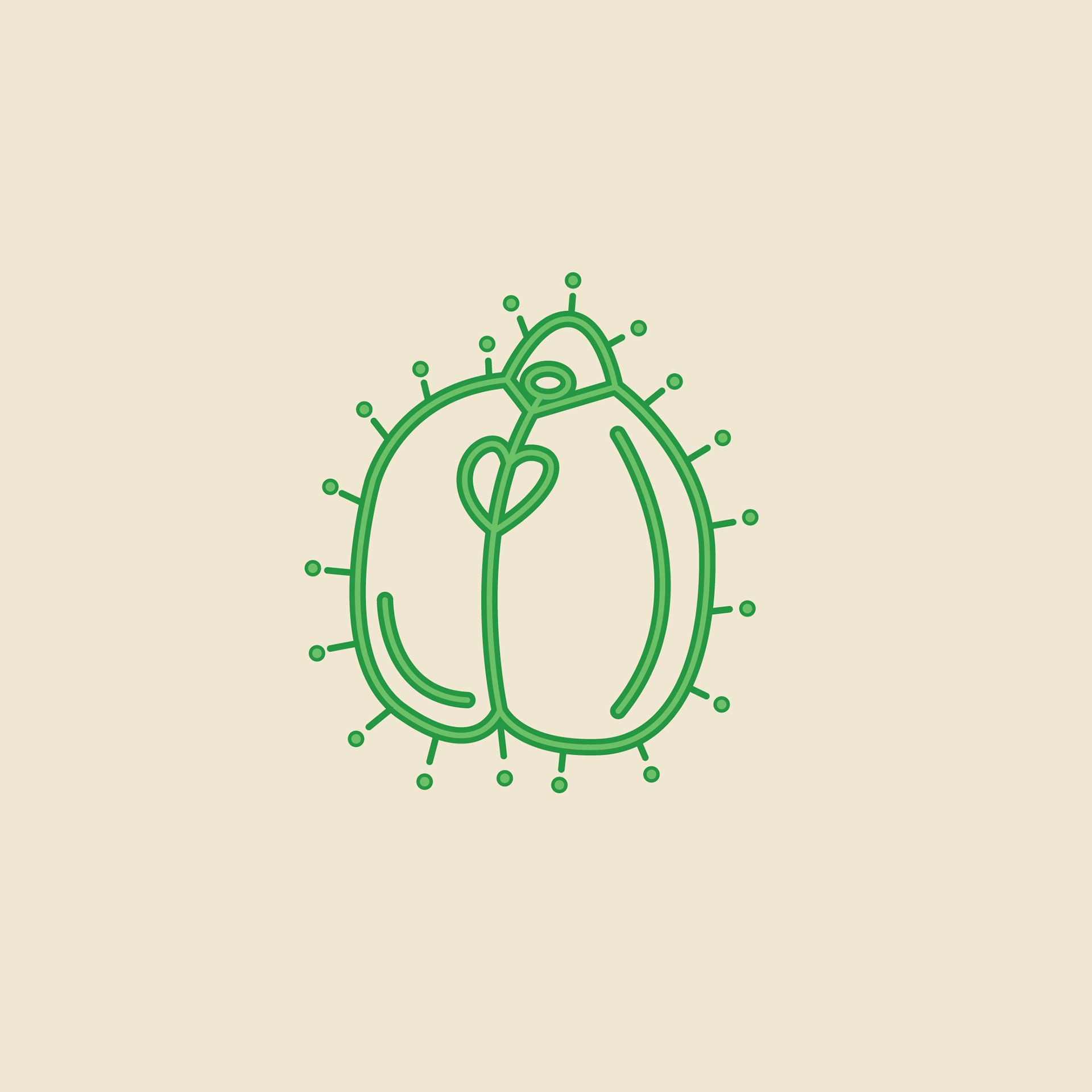 Mandana folk art inspired farm icon: plum icon in green dotted line art