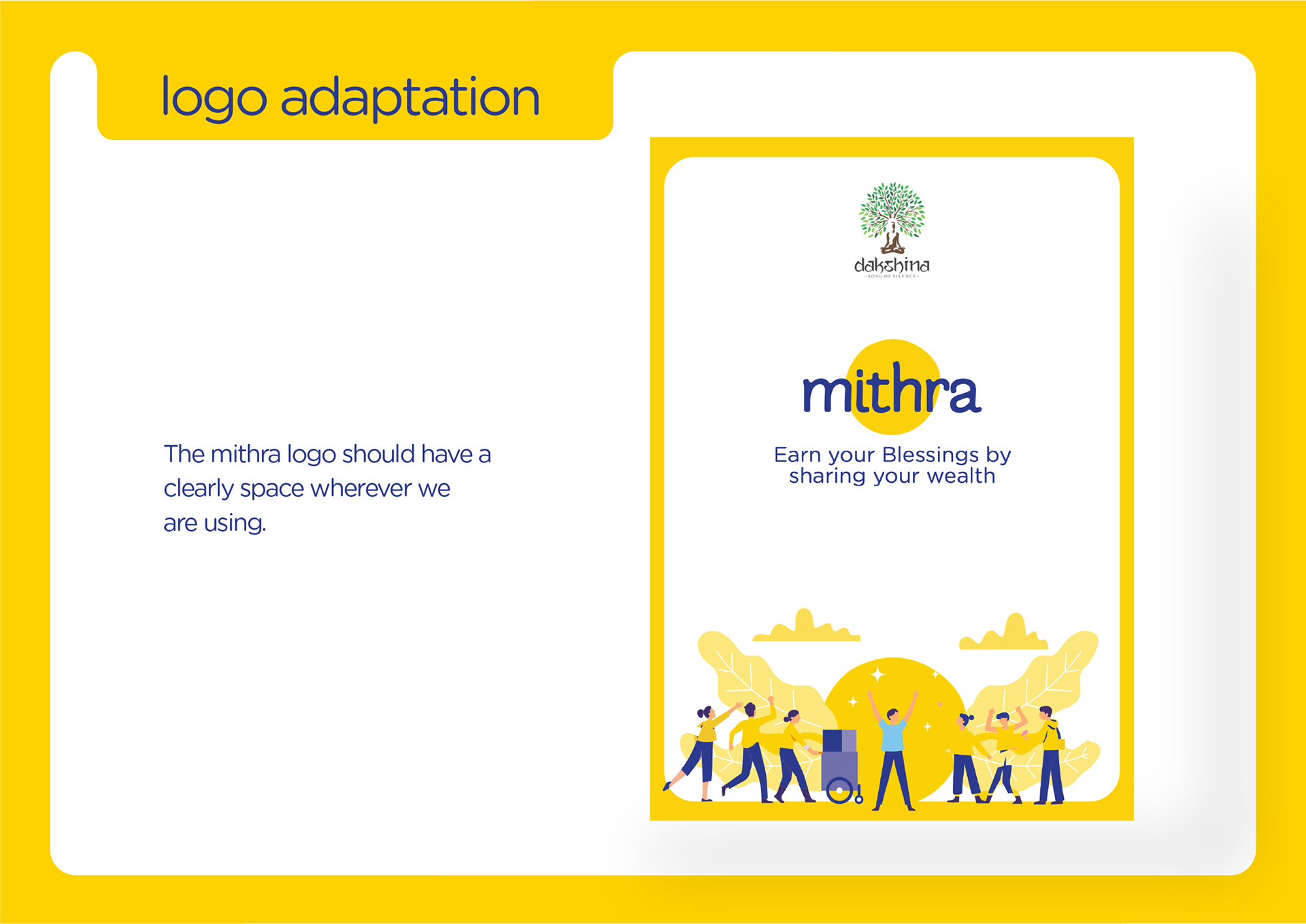 Mithra donation platform brand guidelines: logo adaptation on an illustrated poster