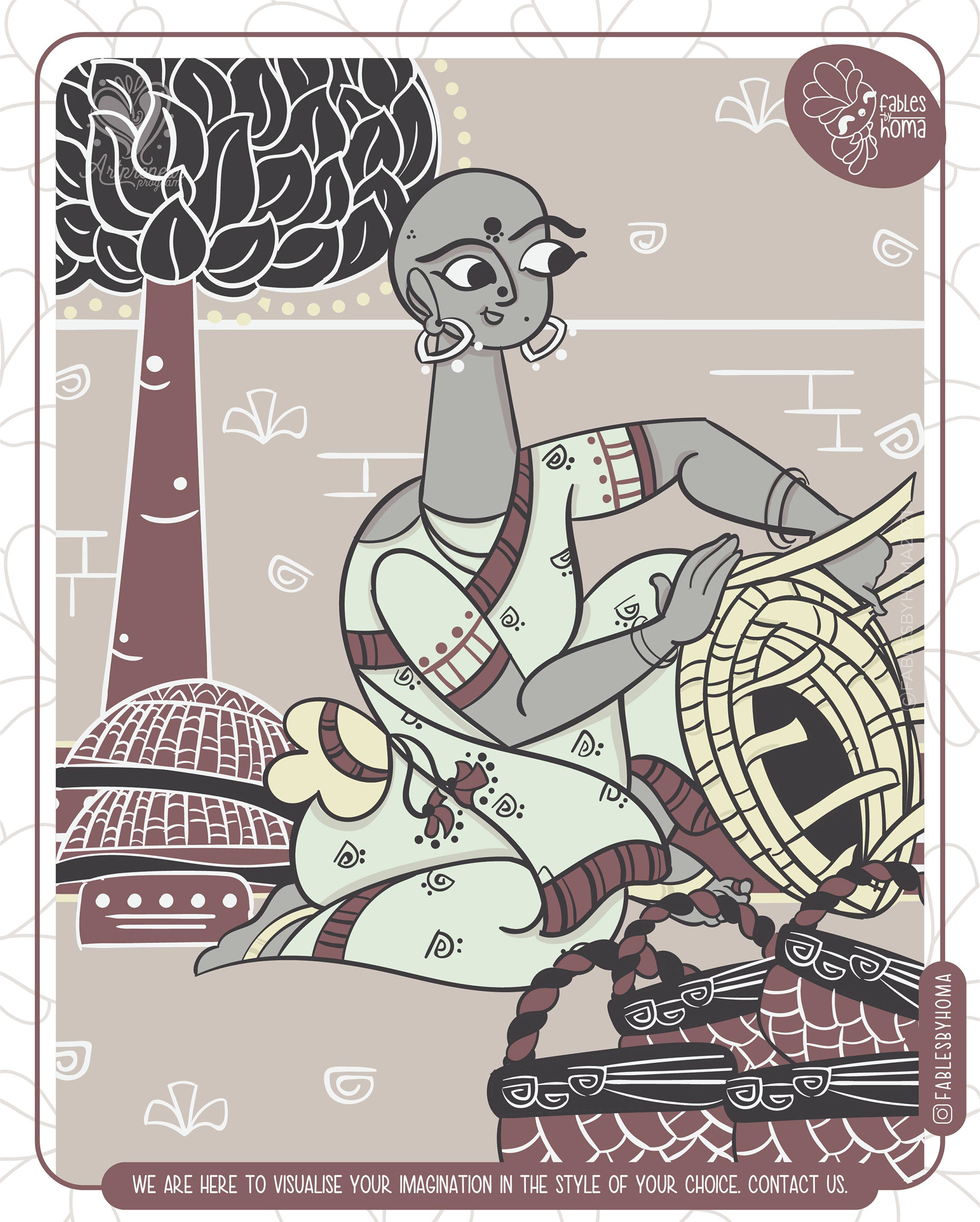 Hope edition, Bengal Pattachitra inspired everyday heroes: street vendor portrait: a basket weaver