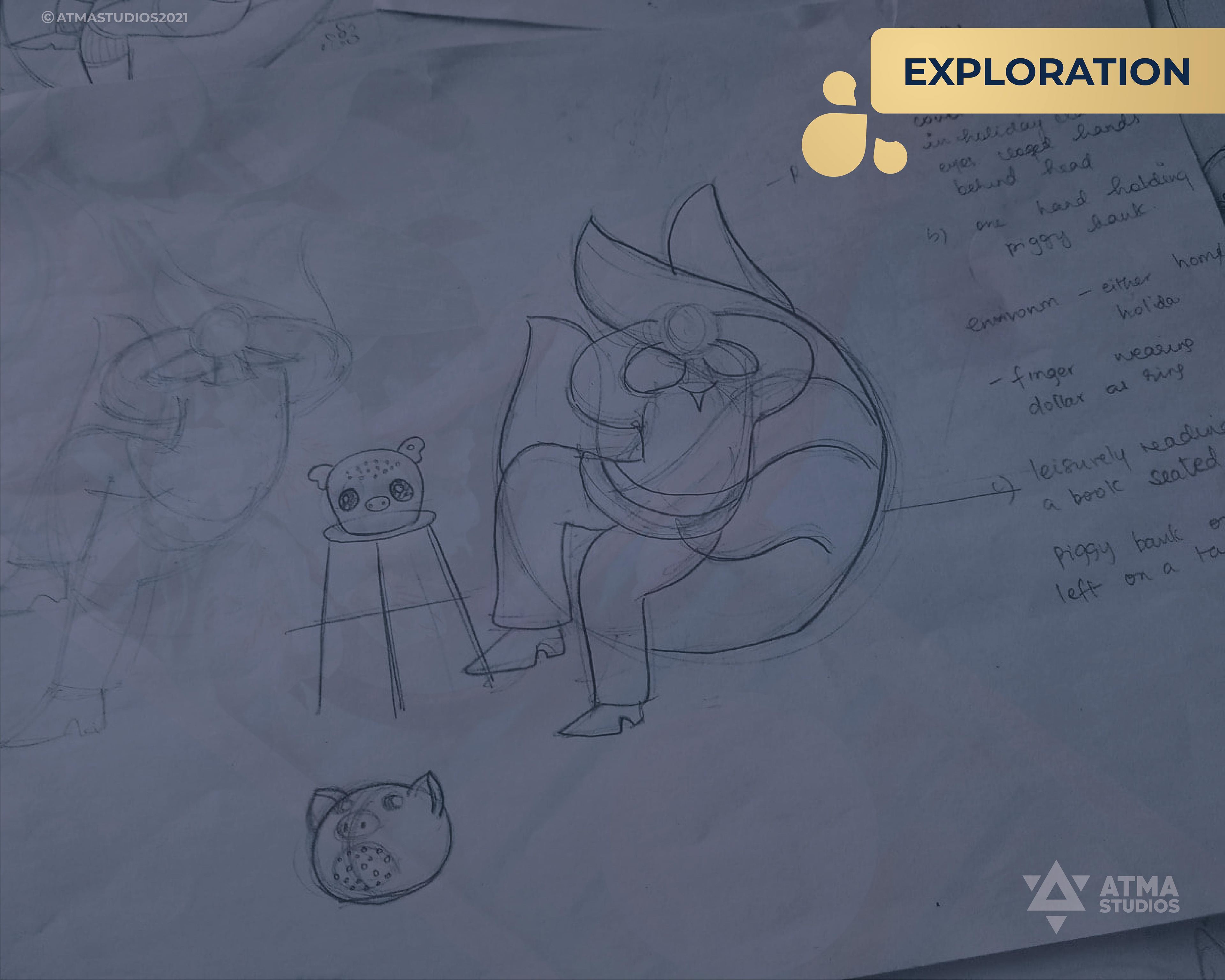 Mughai's Farm Origin Store rebranding: pencil exploration sketch of a character and a jar