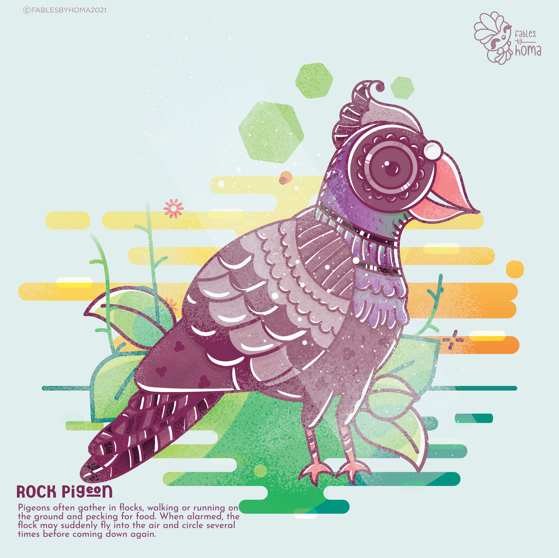 Neighbourhood birds in Epiphany Madhubani style: #9 Rock pigeon