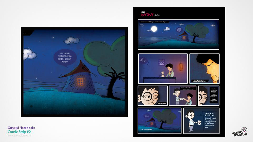 Gurukul notebook cover titles: night time comic strip cover