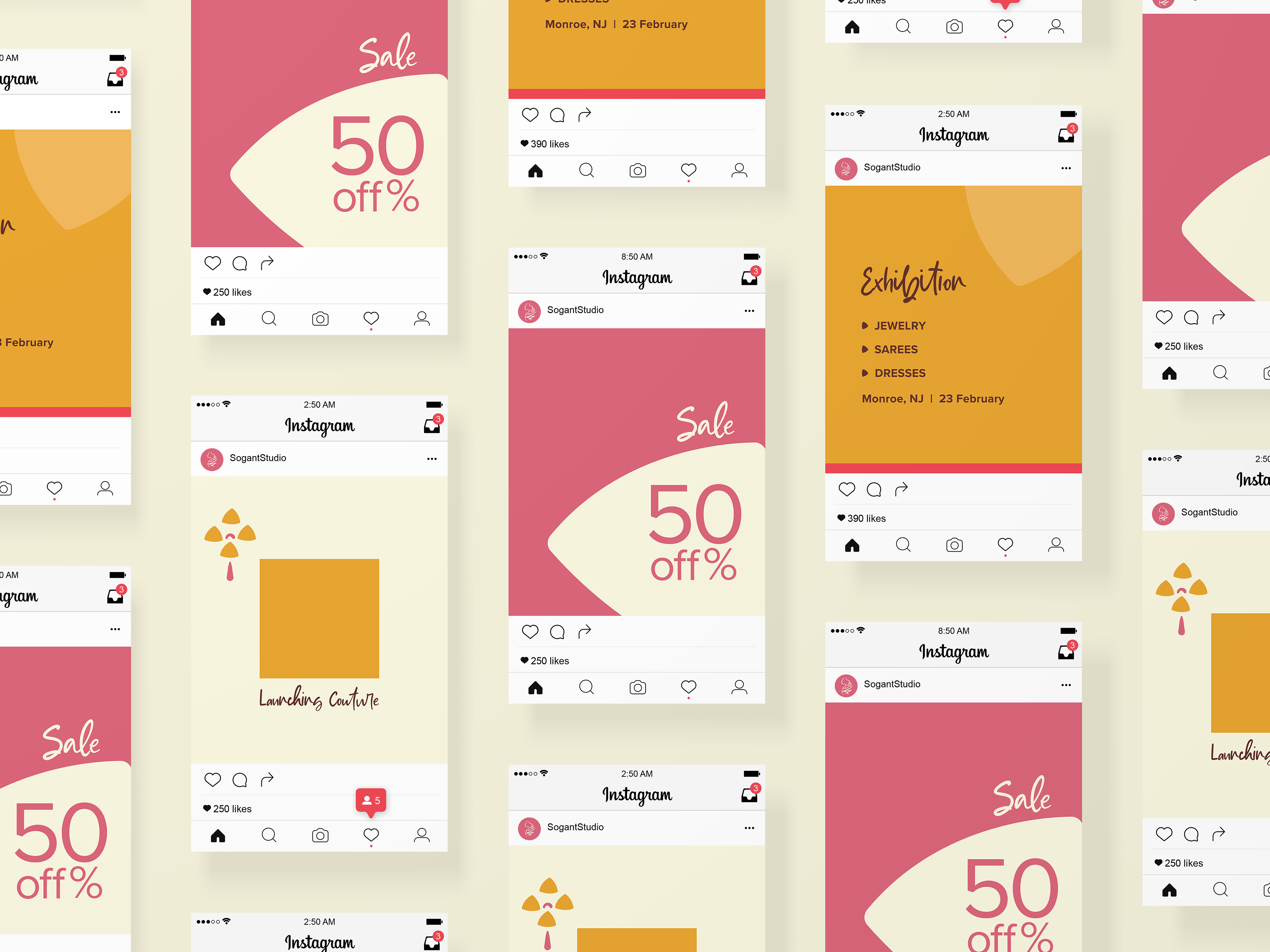 Sogant Studio couture branding: social media post templates grid