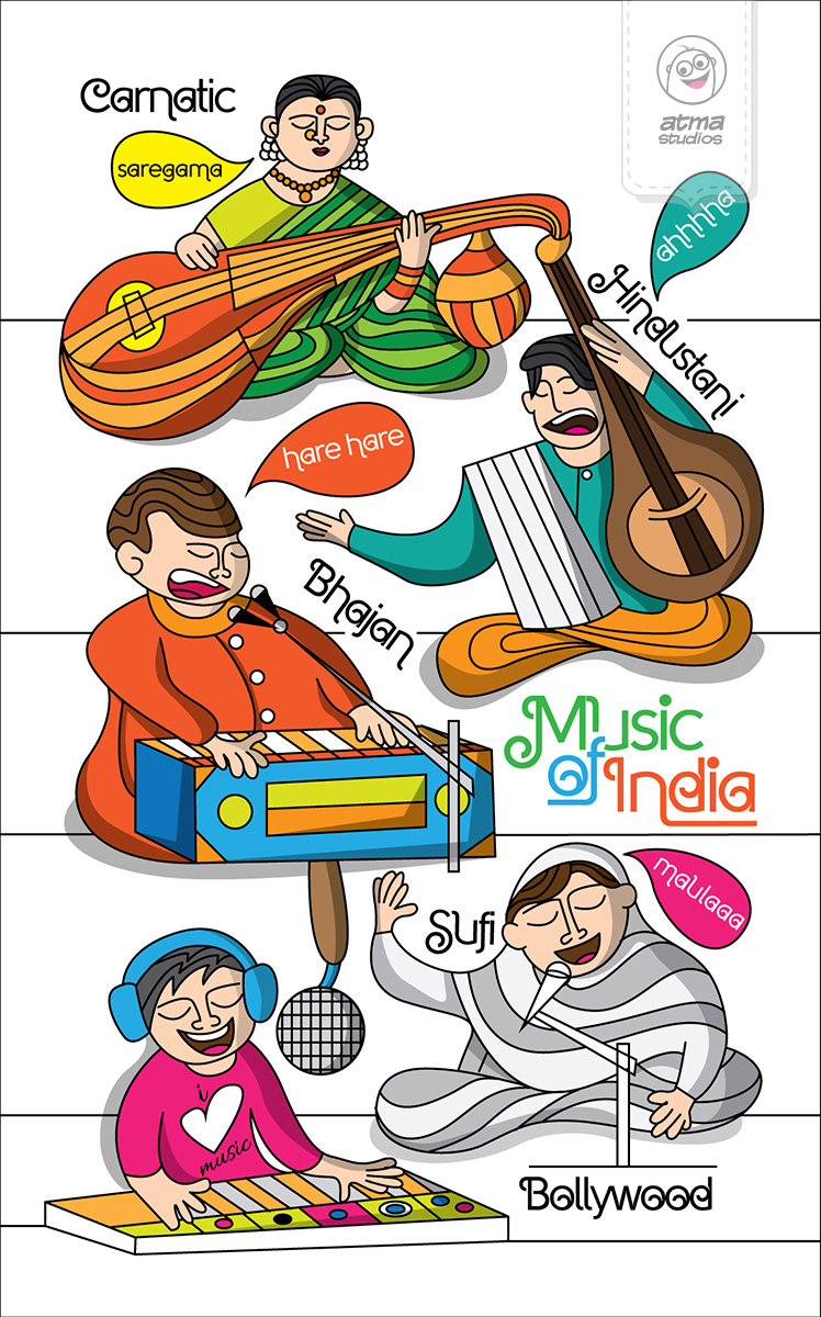 50 notebook cover illustrations: Music of India cover